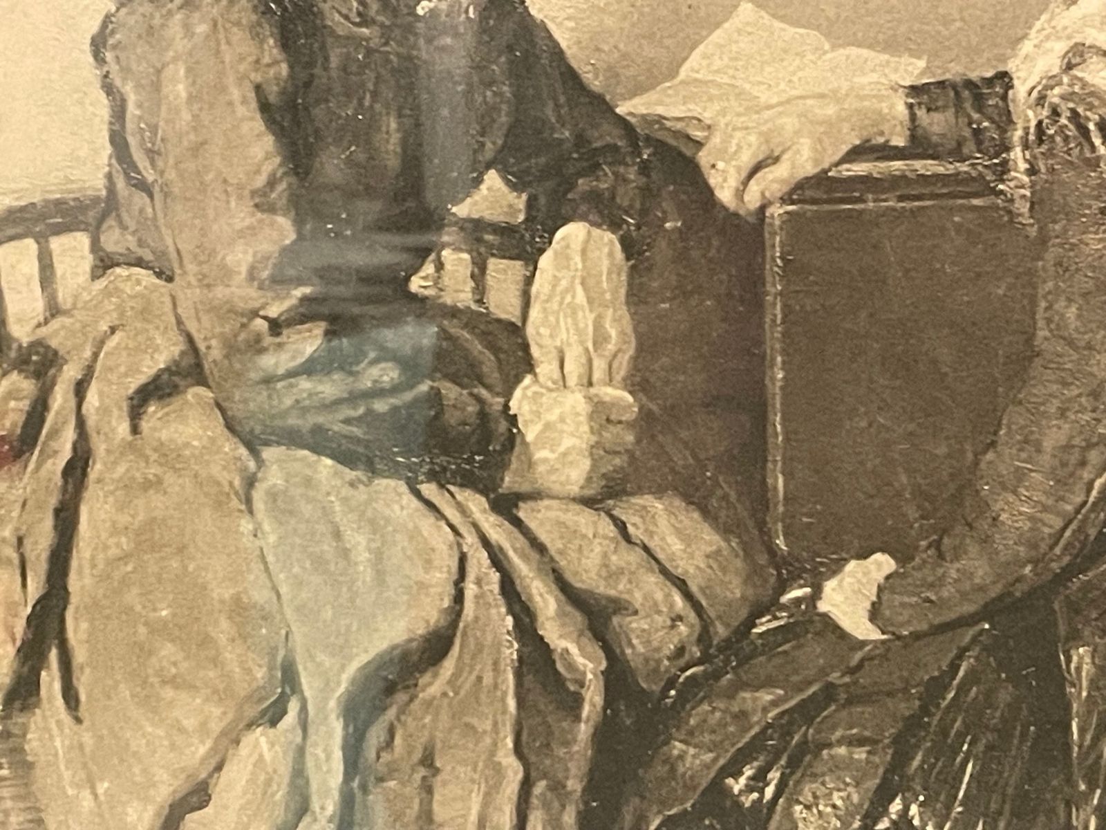 Danish Antique Print From The 1950s Made From Painting “Passiar” By Olga Lau (1875 1960) With Motive Of Elderly Women photo vinterior