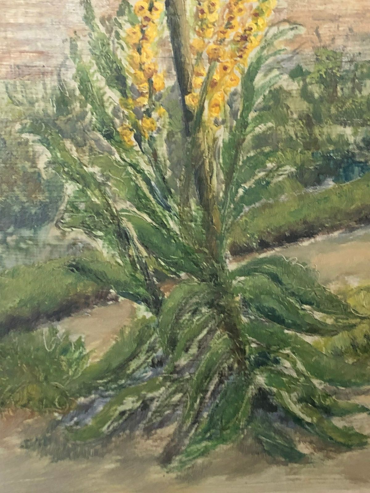 Danish Mid Century Oil Painting From 1961 Signed F.S.M. With Nature Motive Of Yellow Great Mullein photo vinterior