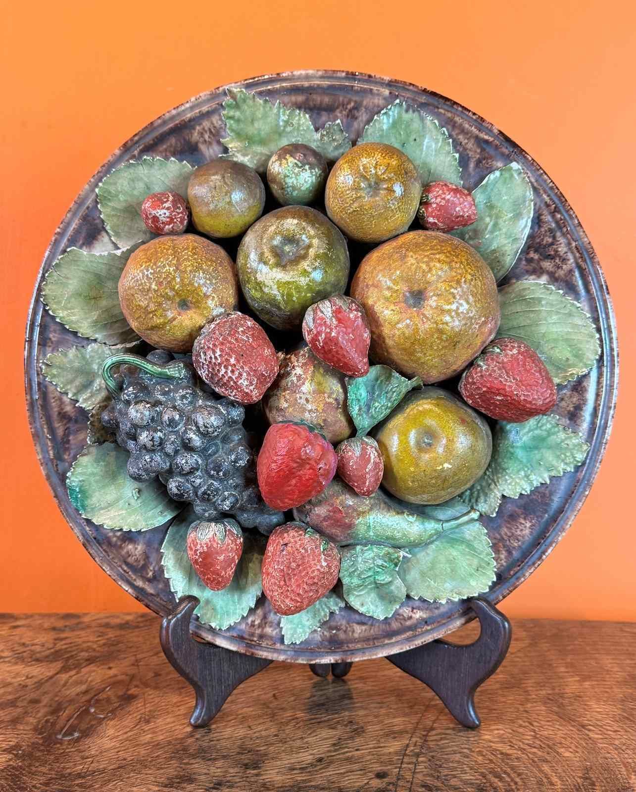 19th Century Portuguese Majolica Dish With Fruit By Jose Alvez Cunah