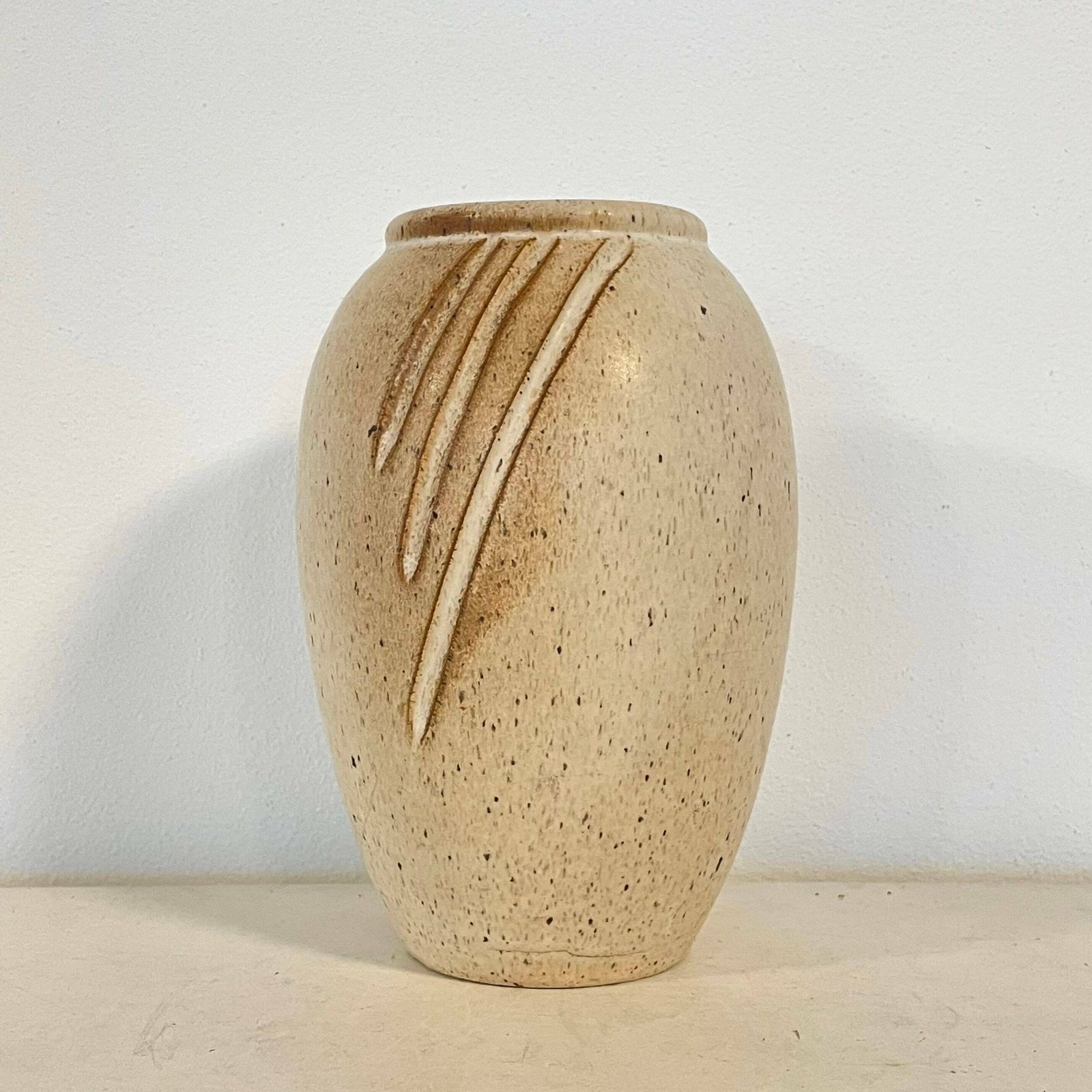 Original Danish Fine Art Ceramic Vase With Grooves And Elegant Shape   Design By Hans Nielsen Buch For Brangstrup Stentøj