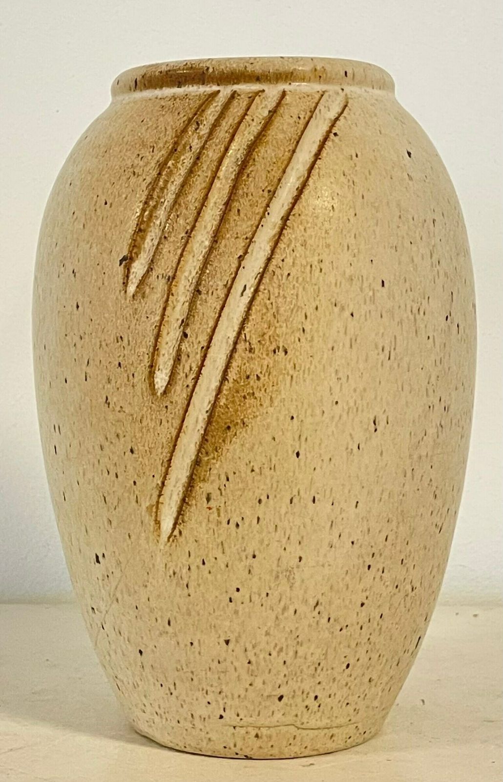 Original Danish Fine Art Ceramic Vase With Grooves And Elegant Shape   Design By Hans Nielsen Buch For Brangstrup Stentøj photo furniture