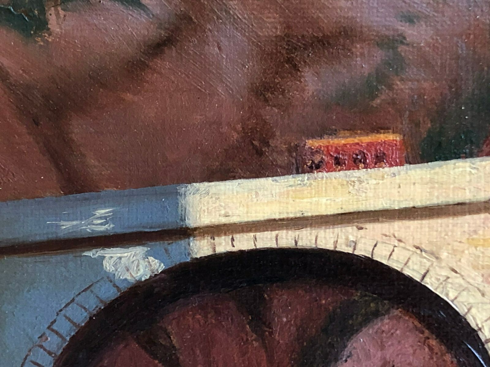 Antique Original Oil On Canvas Landscape Painting With Motive Of A Bridge In The Sunny Mountains   Exclusive Original Danish Art photo 313.0
