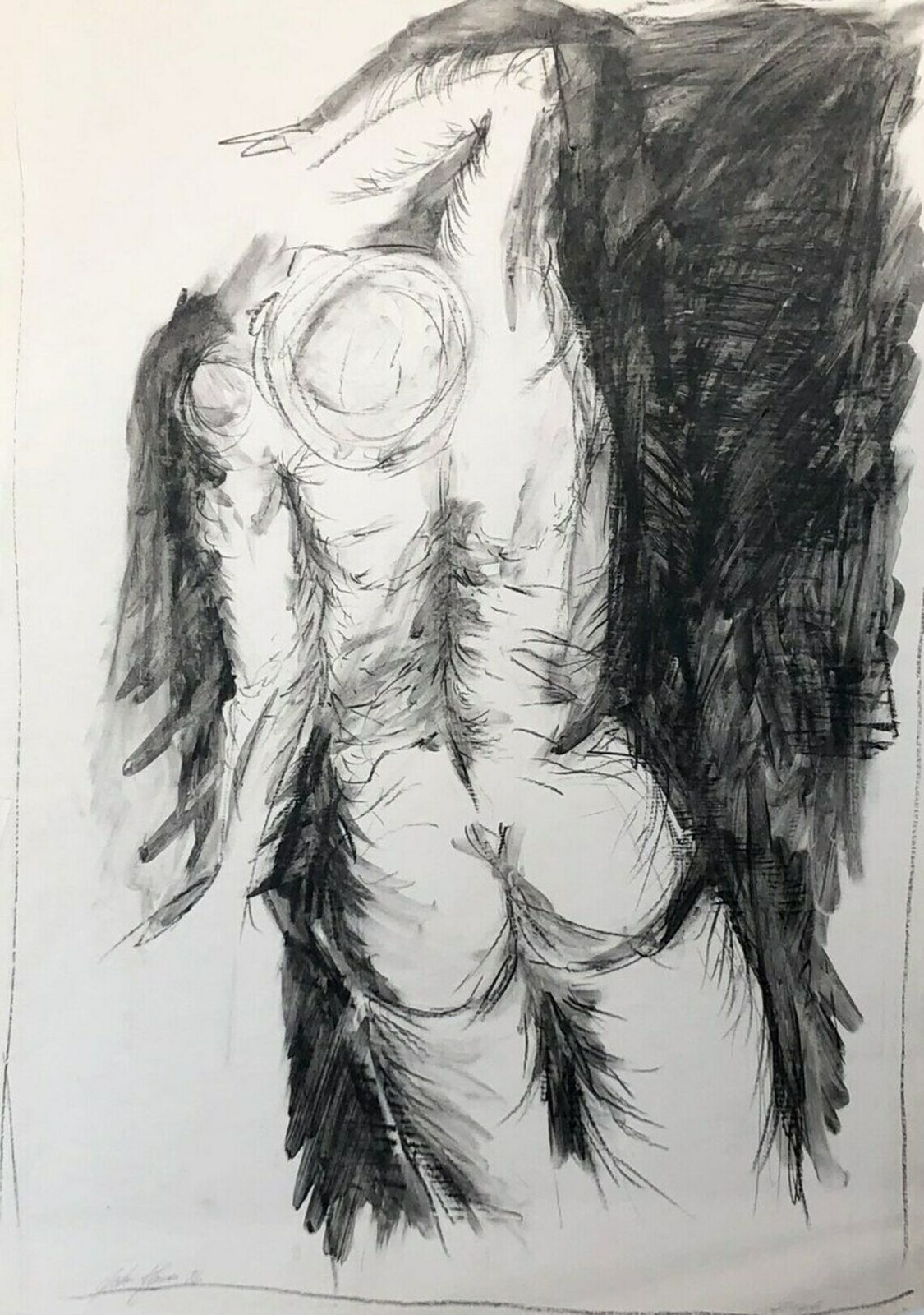 Original Danish John Hansen Vintage Drawing With Charcoal And Ink From 1986 With Abstract Figurative Torso Motive photo furniture