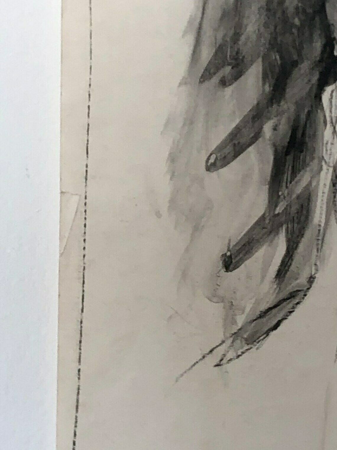 Original Danish John Hansen Vintage Drawing With Charcoal And Ink From 1986 With Abstract Figurative Torso Motive photo vintage