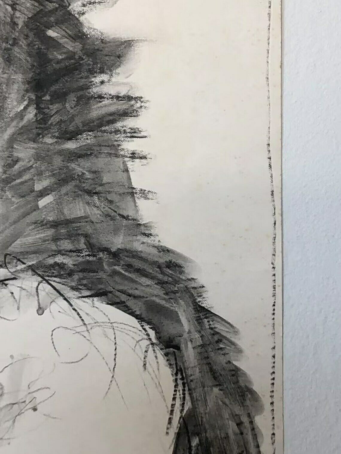 Danish Original John Hansen Vintage Drawing With Charcoal And Ink From 1986 With Abstract Figurative Torso Motive photo buy