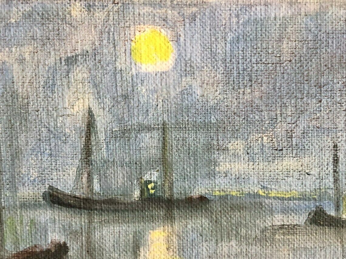 Vintage Oil Painting From Denmark Signed Kh With Motive Of Sailboats At Sea In A Beautiful Moonlight Setting photo furniture