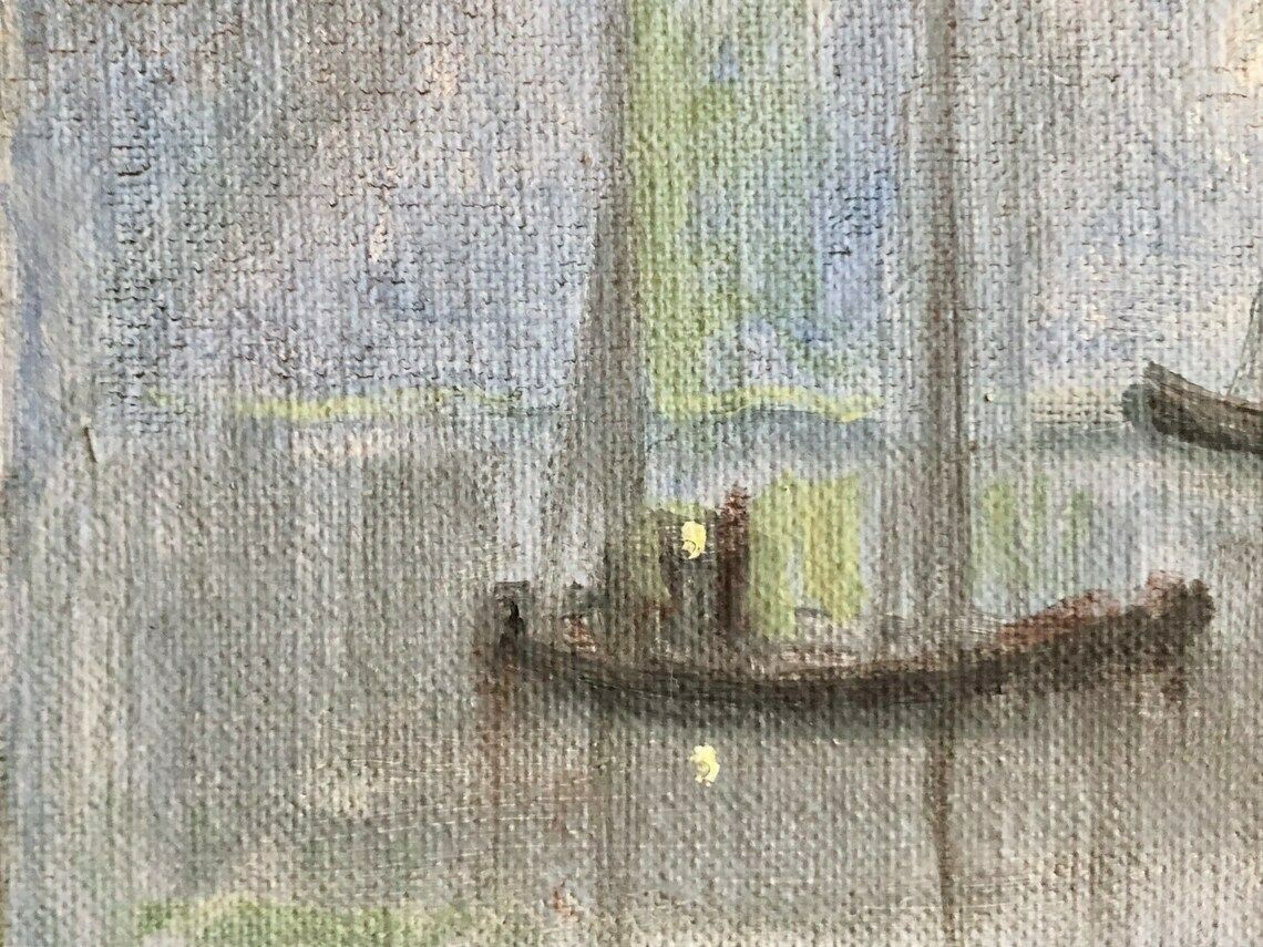 Vintage Oil Painting From Denmark Signed Kh With Motive Of Sailboats At Sea In A Beautiful Moonlight Setting photo for sale