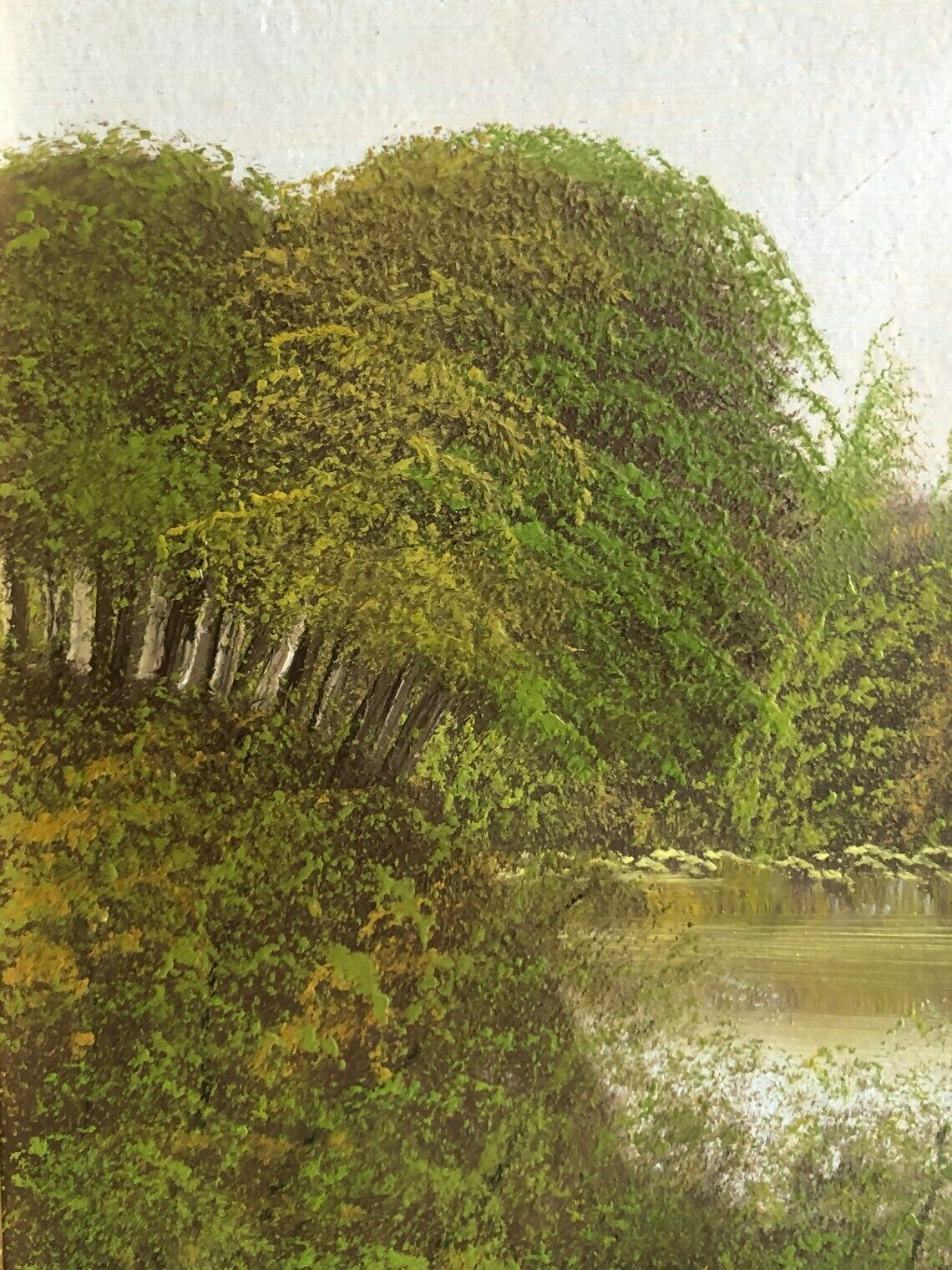 Original Vintage Oil On Plate Painting With Landscape Motive With A Church In Beautiful Gold Wood Frame photo for sale