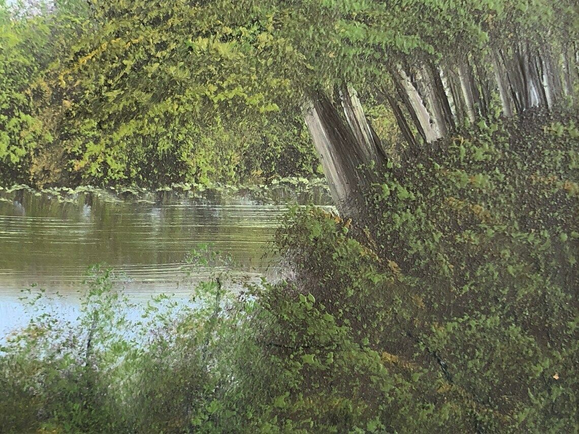 Original Vintage Oil On Plate Painting With Landscape Motive With A Church In Beautiful Gold Wood Frame photo Art
