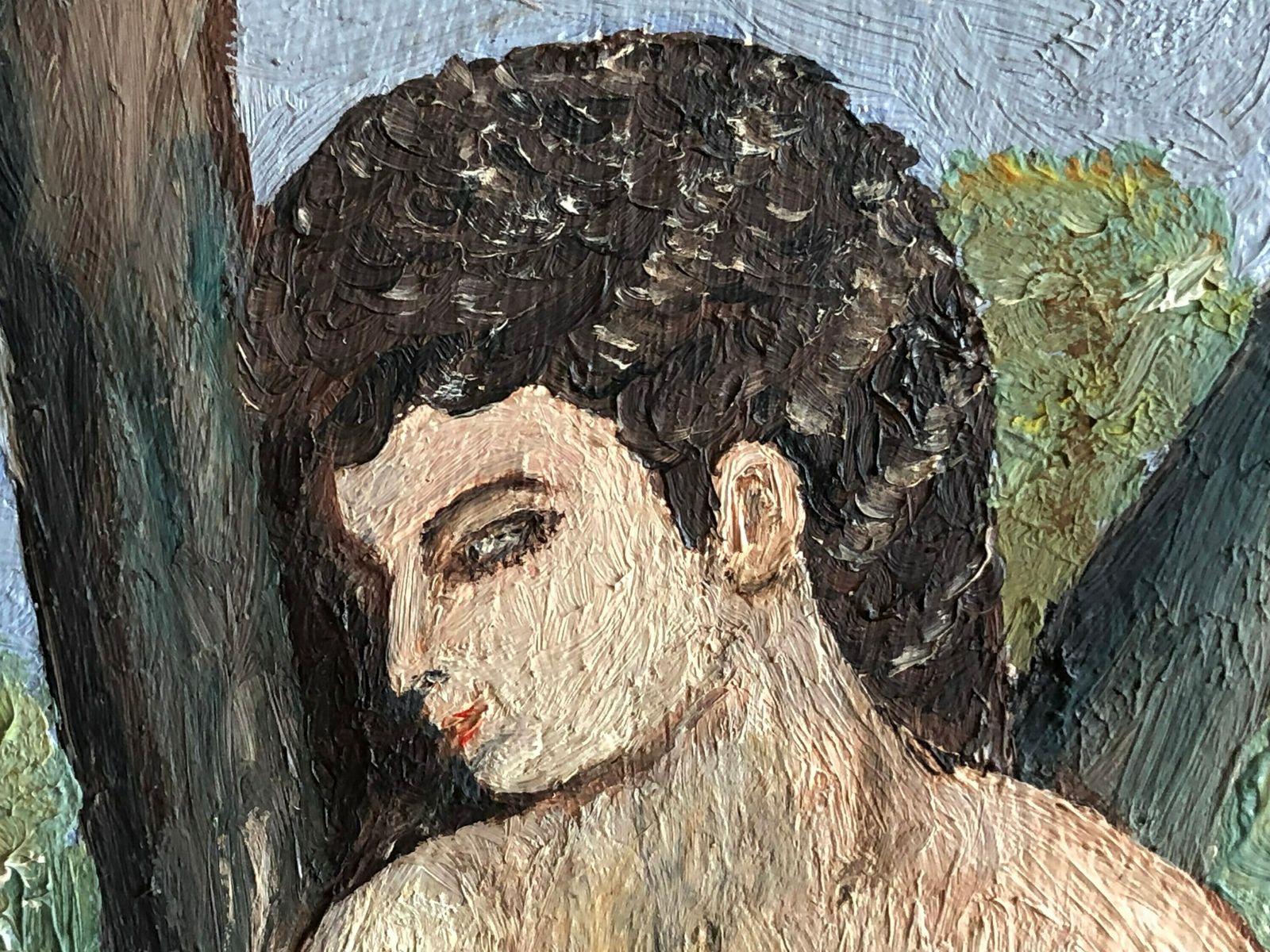 Original Vintage Oil Painting   Motive Of Nude Woman In Landscape Scenery photo 241.0