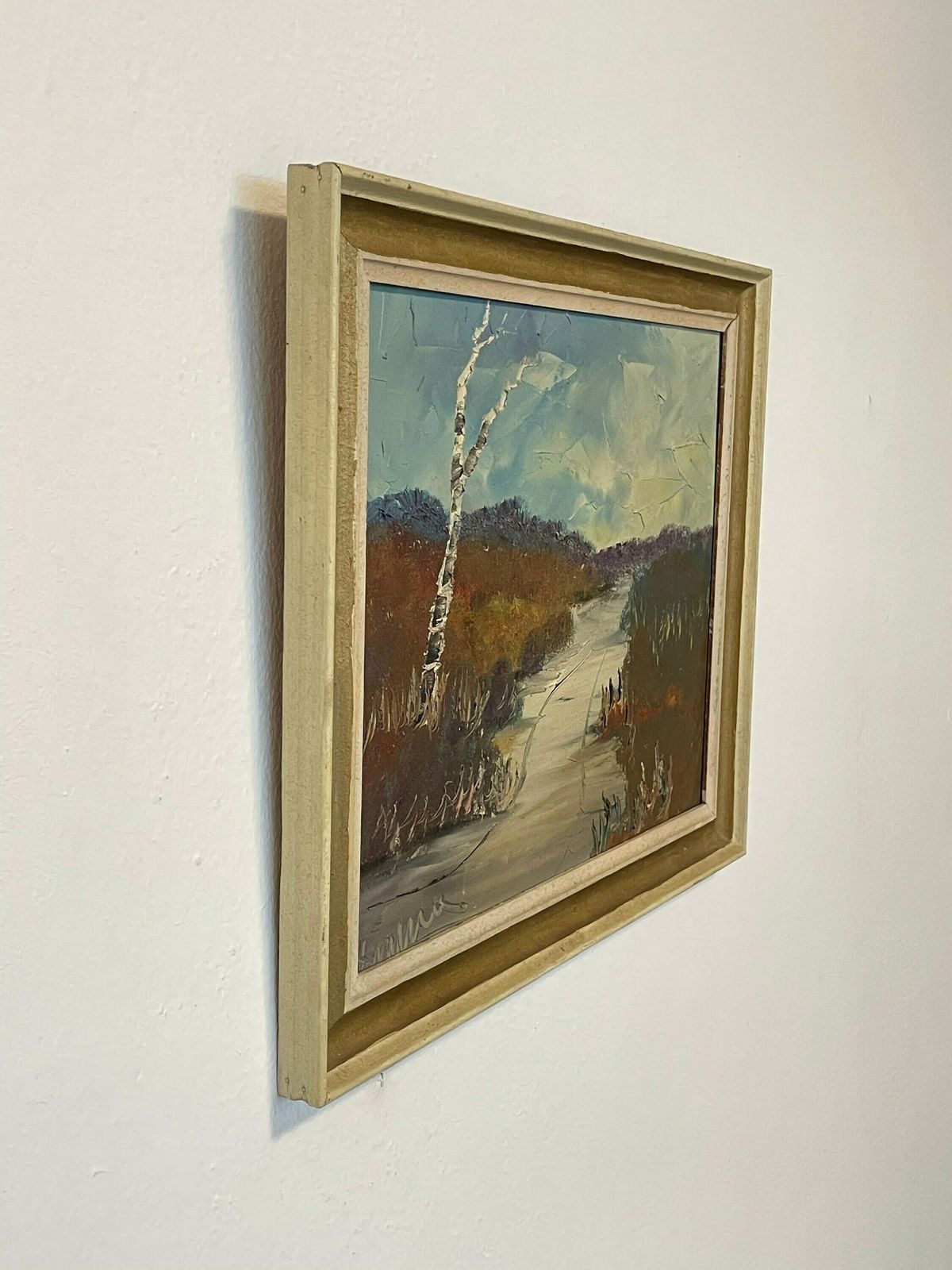 Danish Expressionist E. Dyremose Mid Century Oil On Canvas Painting In Great Colours With Motive Of Stream In Abstract Landscape photo furniture