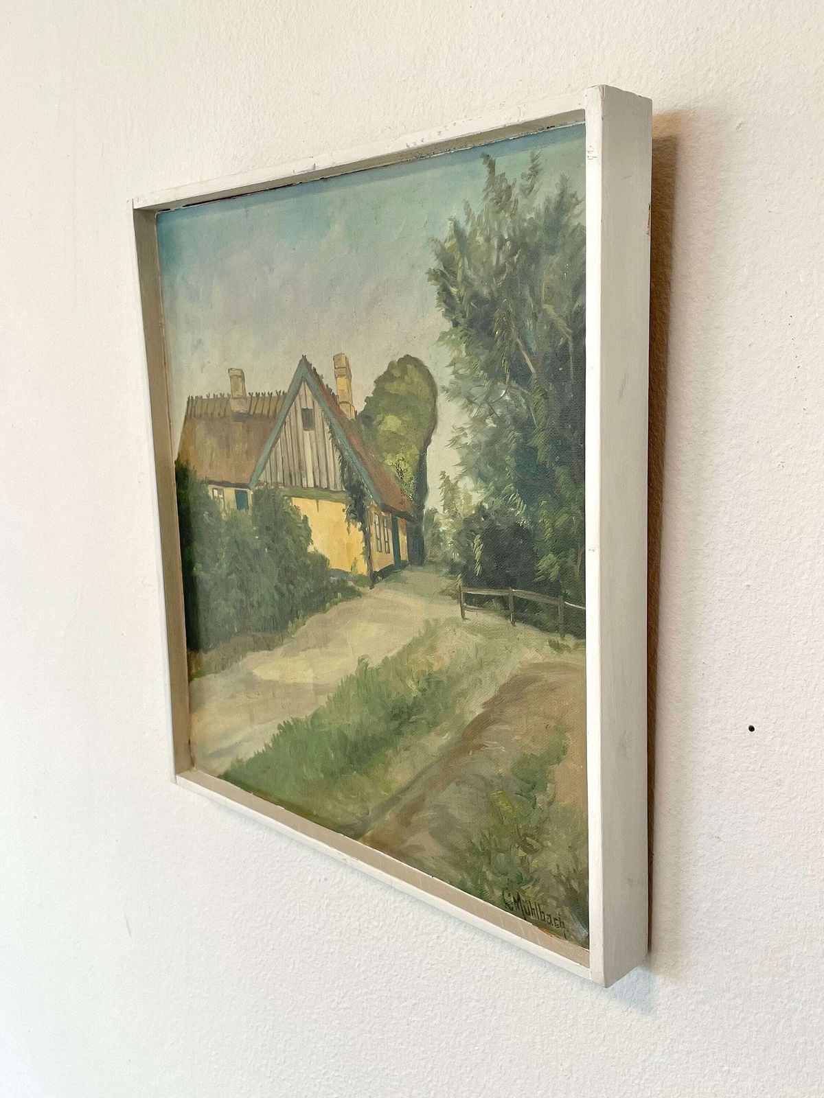 Danish Original Oil On Canvas Painting From The 1930s With Motive Of Countryside House By Artist Kai Drews (1884 1964) photo buy