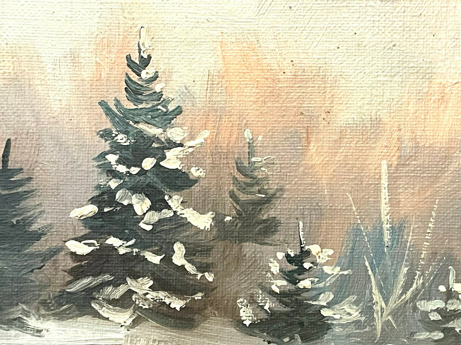 Original Danish Vintage Oil Painting By Otto Krank (1917 2009) From The 1960s   Winter Landscape With Farm And Beautiful Light photo Art