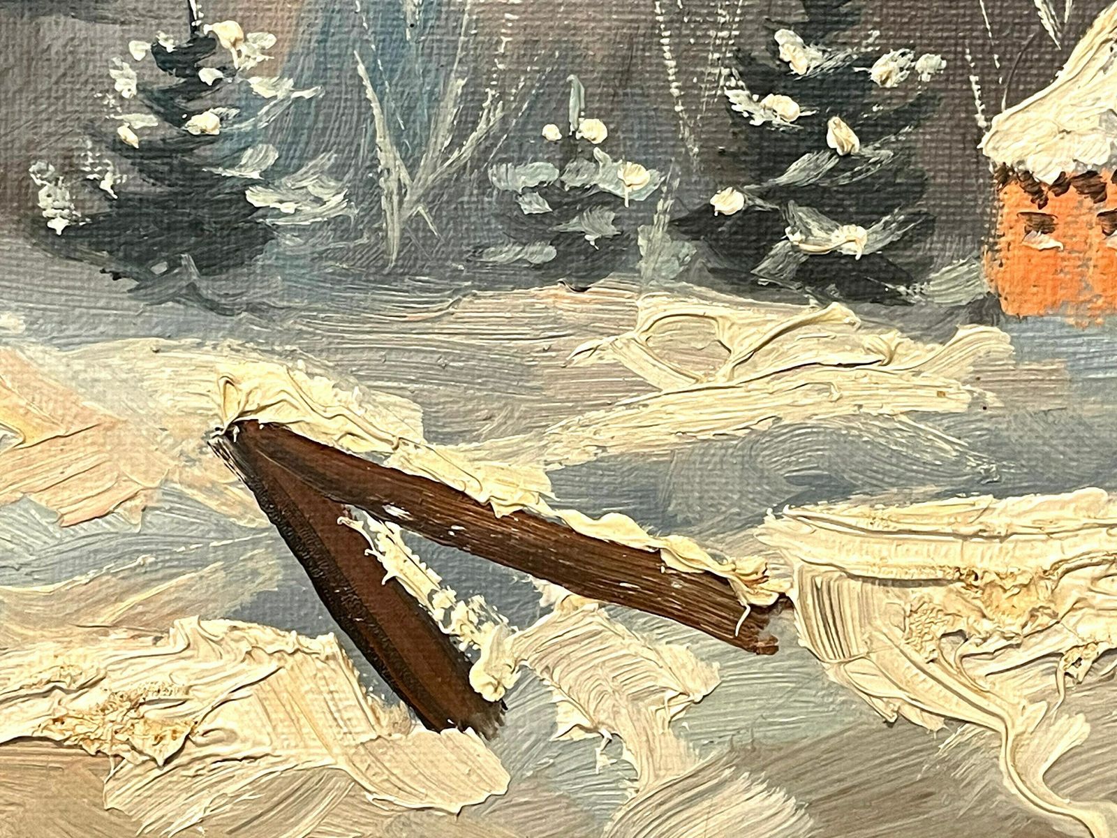 Original Danish Vintage Oil Painting By Otto Krank (1917 2009) From The 1960s   Winter Landscape With Farm And Beautiful Light photo vinterior