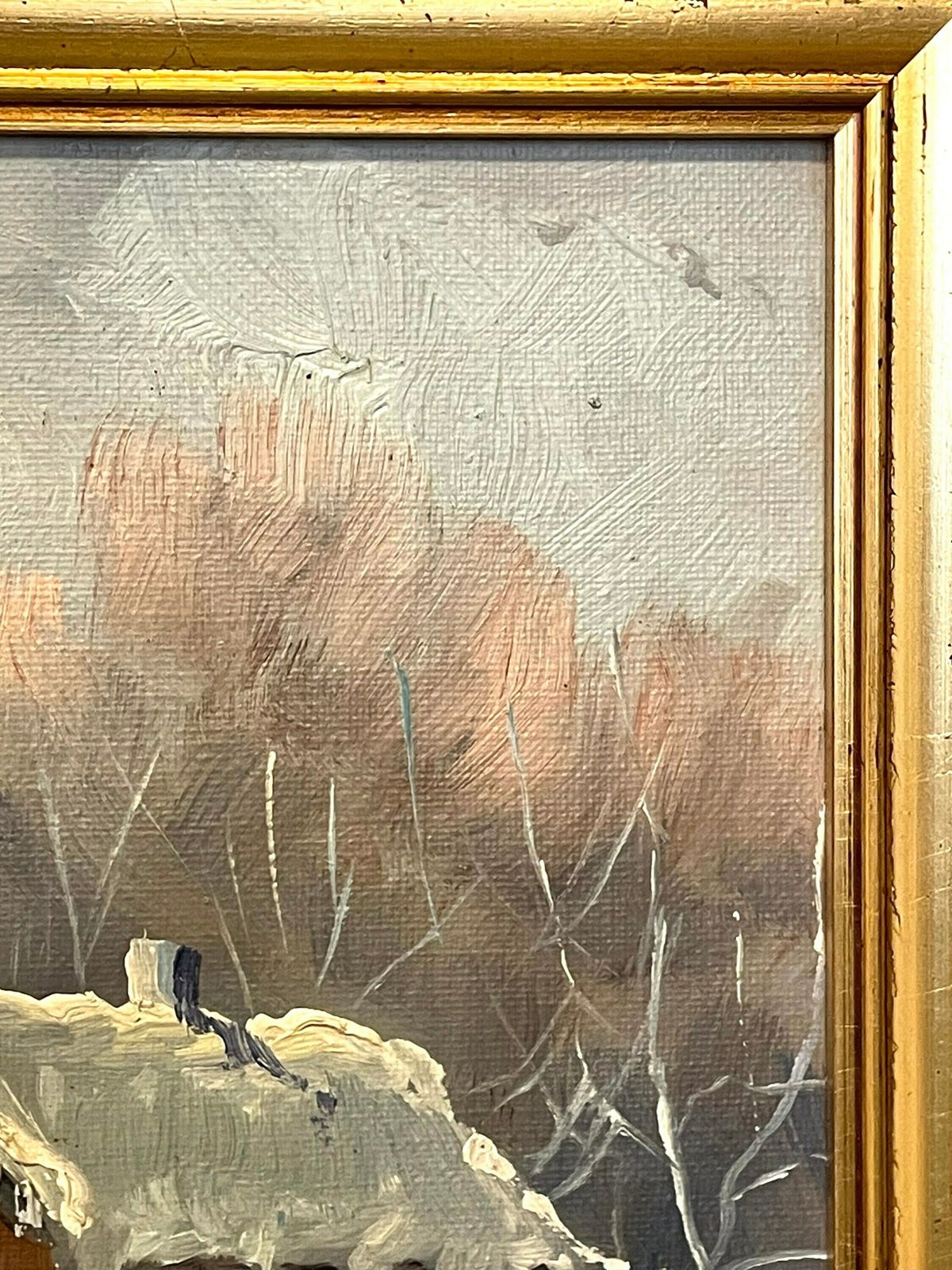 Original Danish Vintage Oil Painting By Otto Krank (1917 2009) From The 1960s   Winter Landscape With Farm And Beautiful Light photo buy