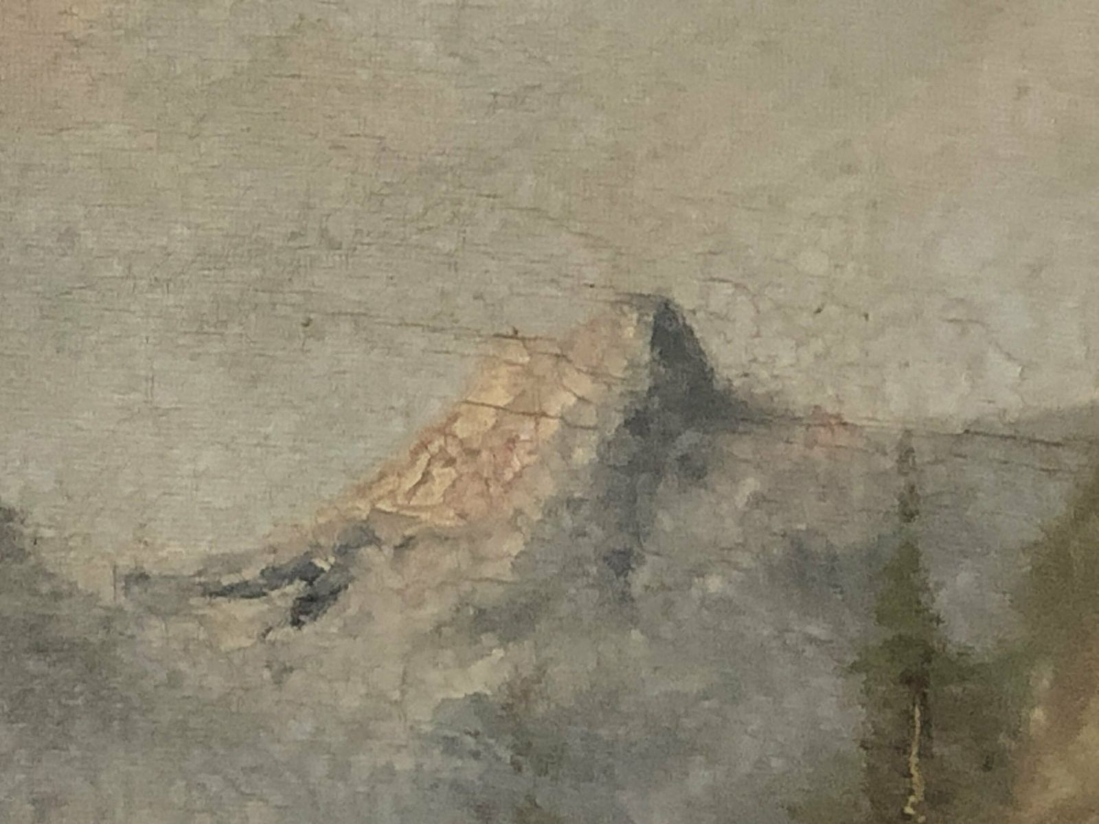 Outstanding Antique Oil On Canvas Painting From With Motive Of Beautiful Landscape And Countryside House With Mountains In The Background photo vintage