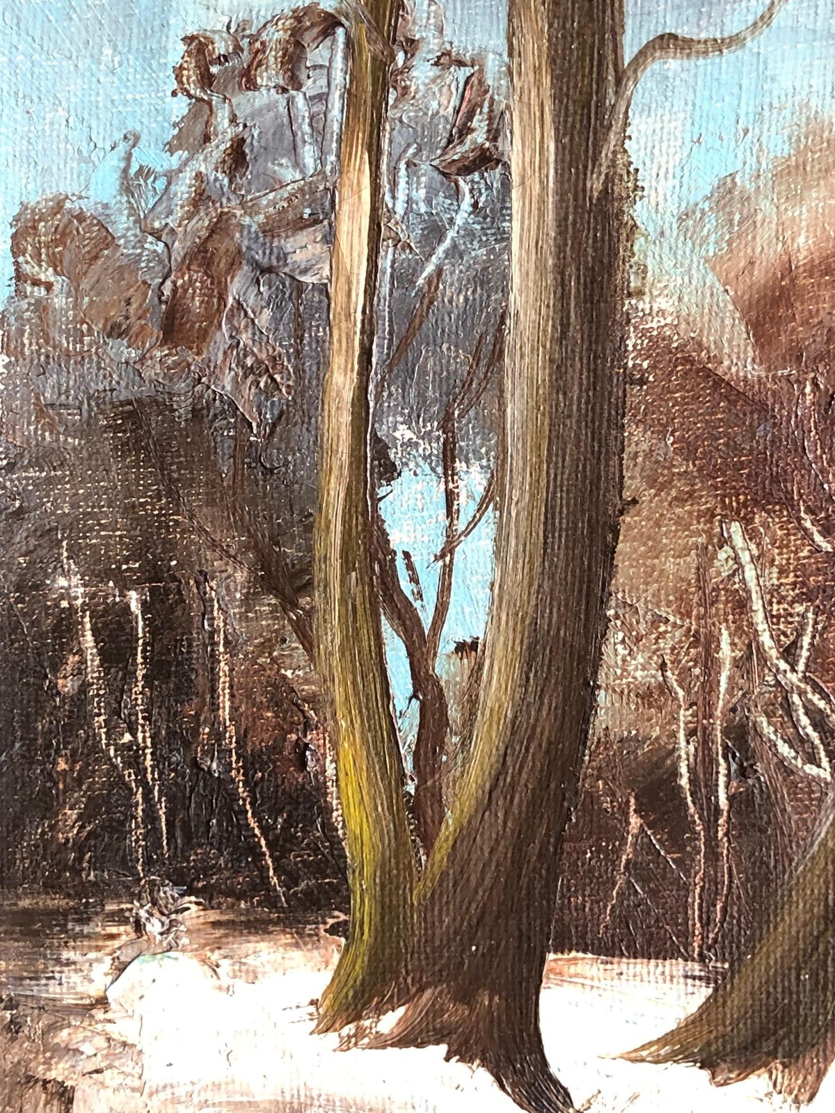 Vintage Oil Painting With Motive Of Winter Landscape From Odense Aa, Funen   Original Danish Art photo for sale
