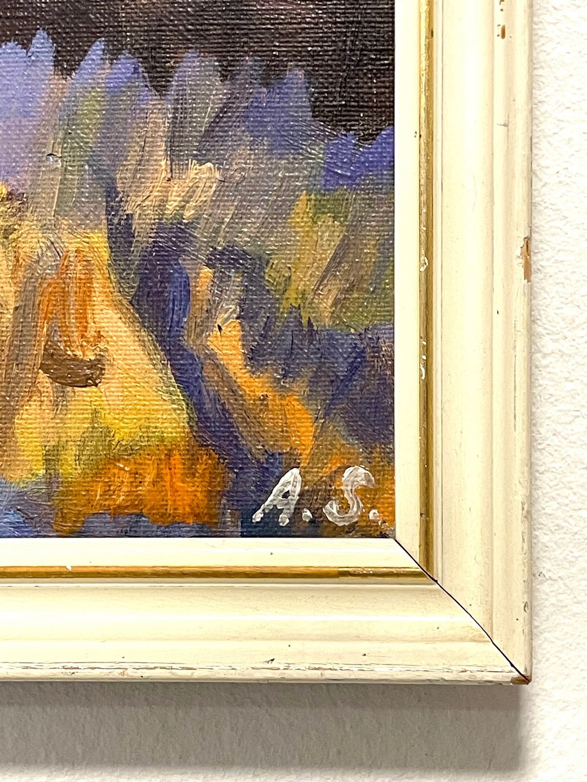 Vintage Danish Abstract Landscape Signed Oil Painting In Strong Colours With Lake And Mountains photo 229.0