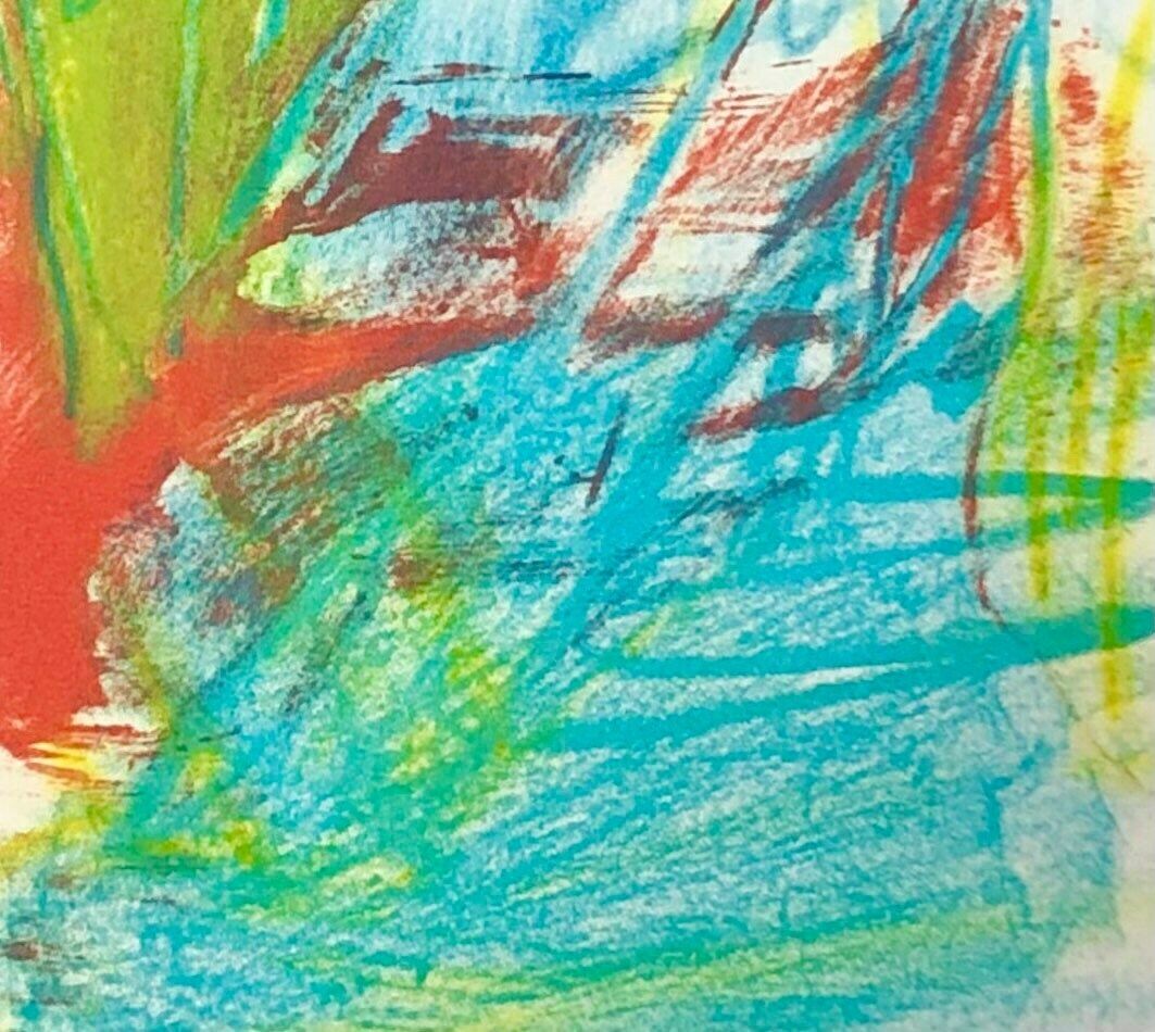 Original Danish Abstract Print From 1987 By Peter Nyborg (B.1937) In Strong Blue, Red And Green Colours photo vintage