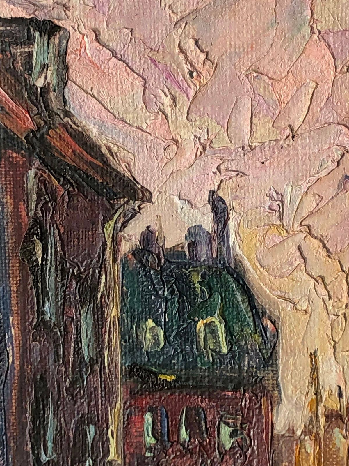 Expressionist Mid Century Oil On Canvas Painting With Motive From City Full Of Life   Great Details And Style photo for sale