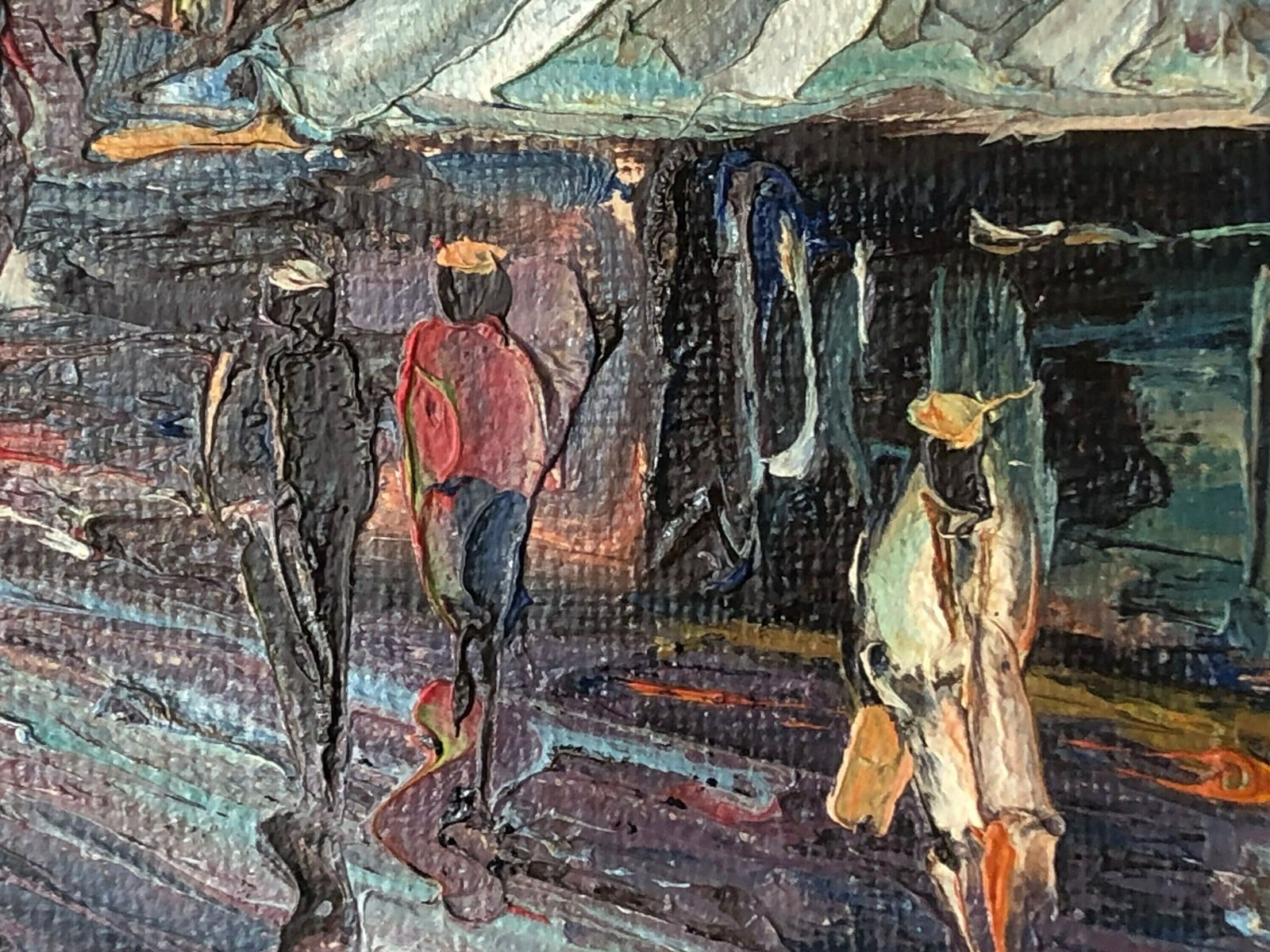 Expressionist Mid Century Oil On Canvas Painting With Motive From City Full Of Life   Great Details And Style photo Art