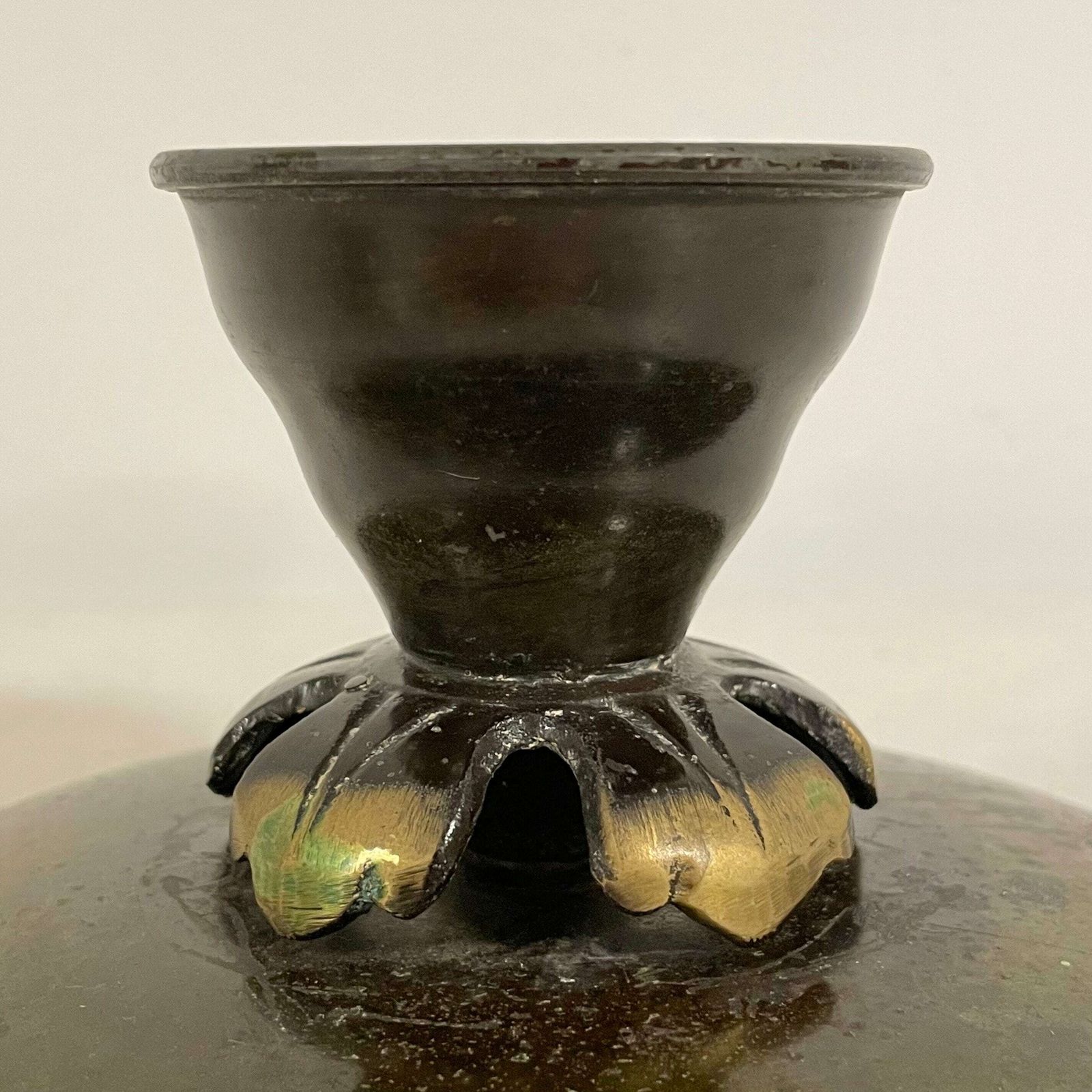 Elegant Art Deco Early 20th Century Bronze Candlestick With Detailed Base And Great Patination photo for sale