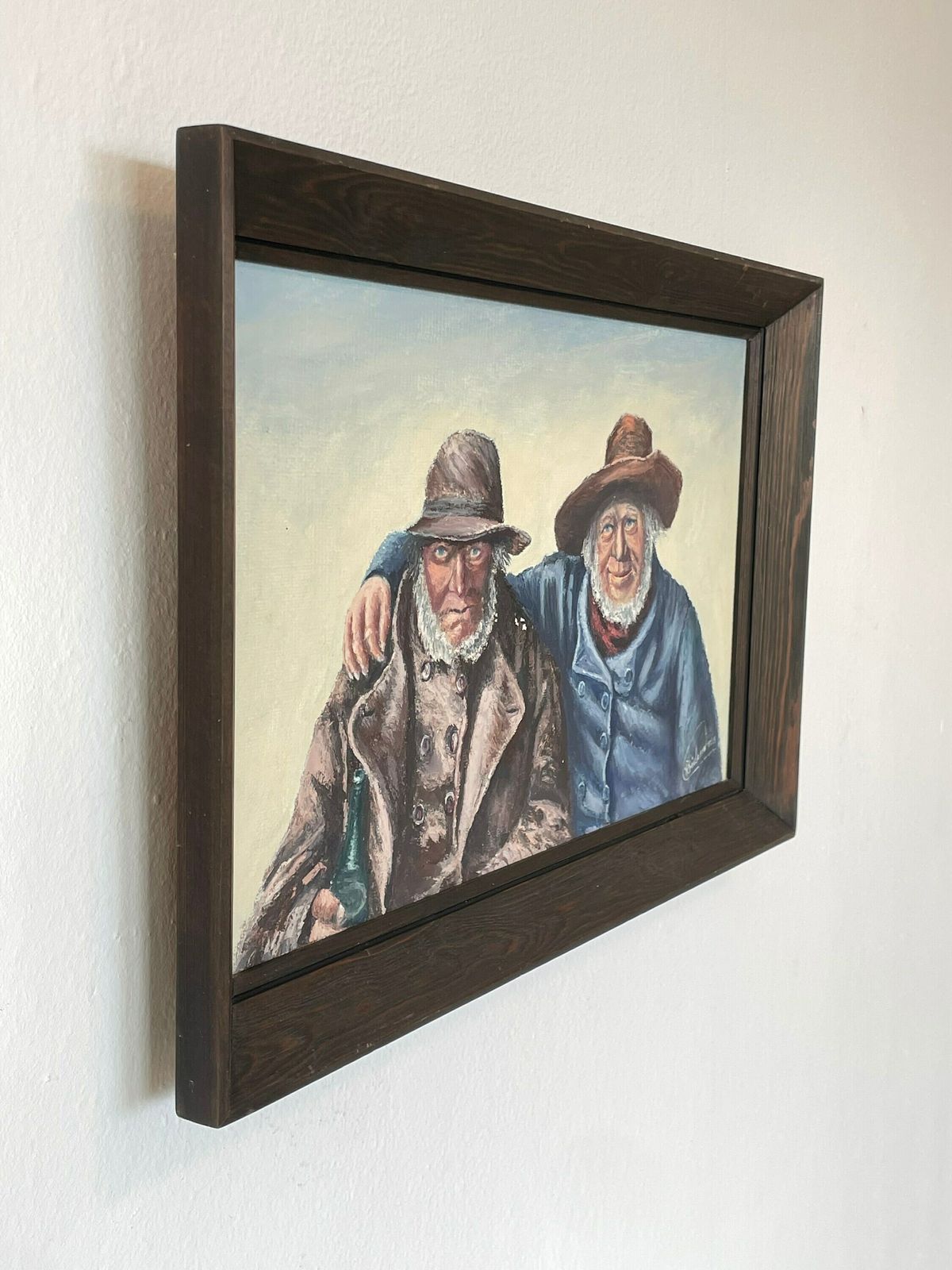 Original Danish Vintage Painting From 1976 By Villy Nielsen With Motive Of Two Fishermen   Copy Of Michael Ancher Lithograph photo for sale
