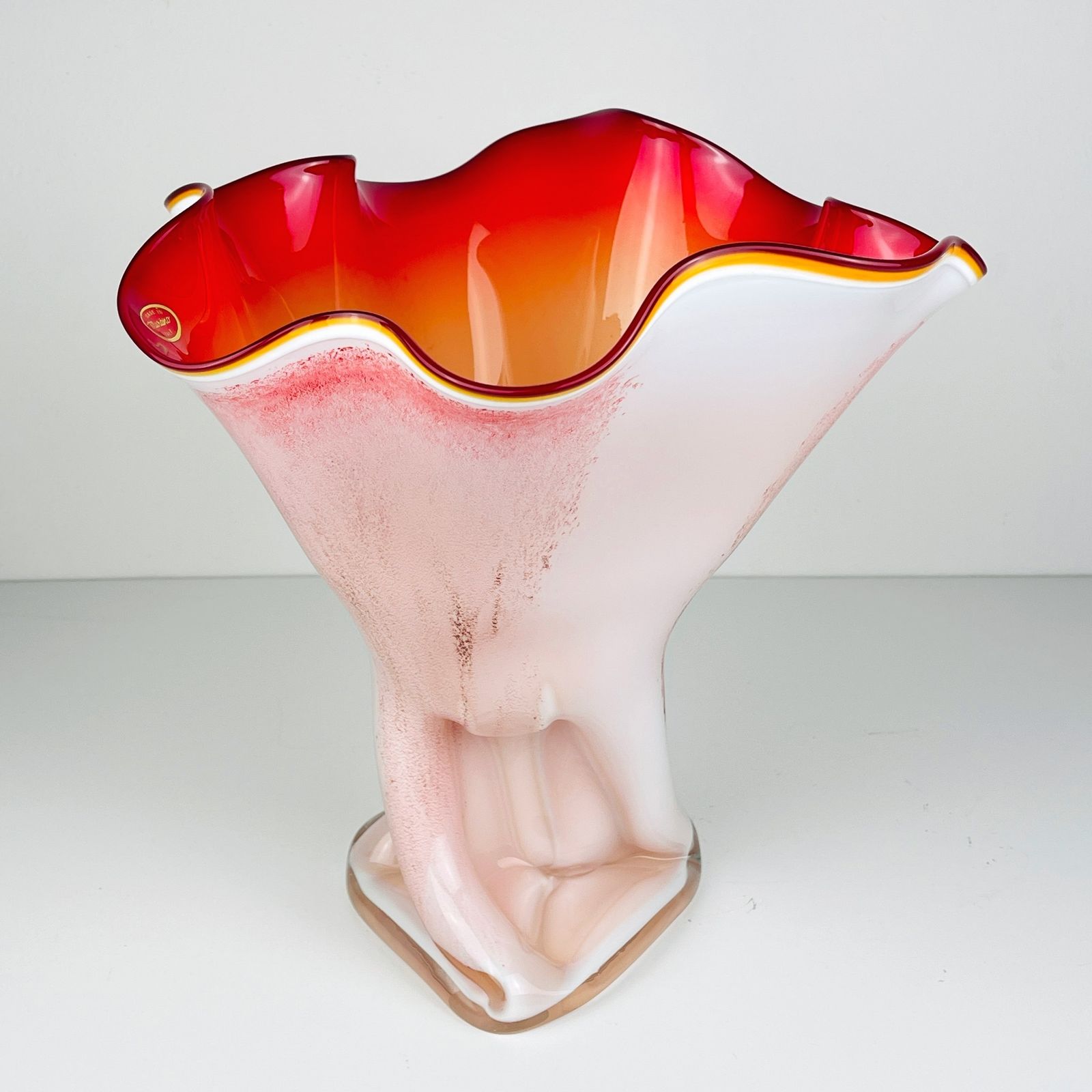 Vintage Murano Vase Red And White Italy 1970s photo 660.0