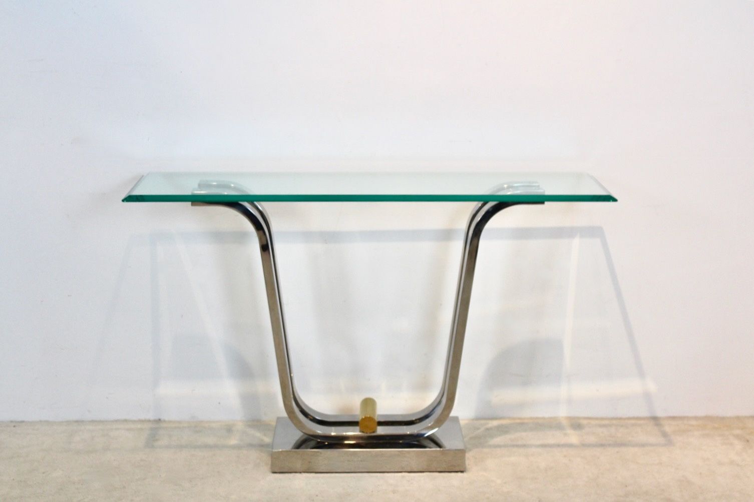 Minimalist Curvaceous Stainless Steel, Brass And Glass Console Table photo Furniture