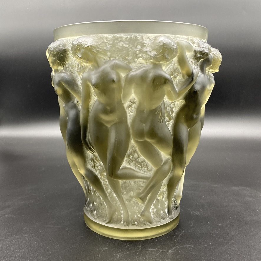 photo for sale One R.Lalique Bacchantes Vase In Grey And White Patinated Glass.