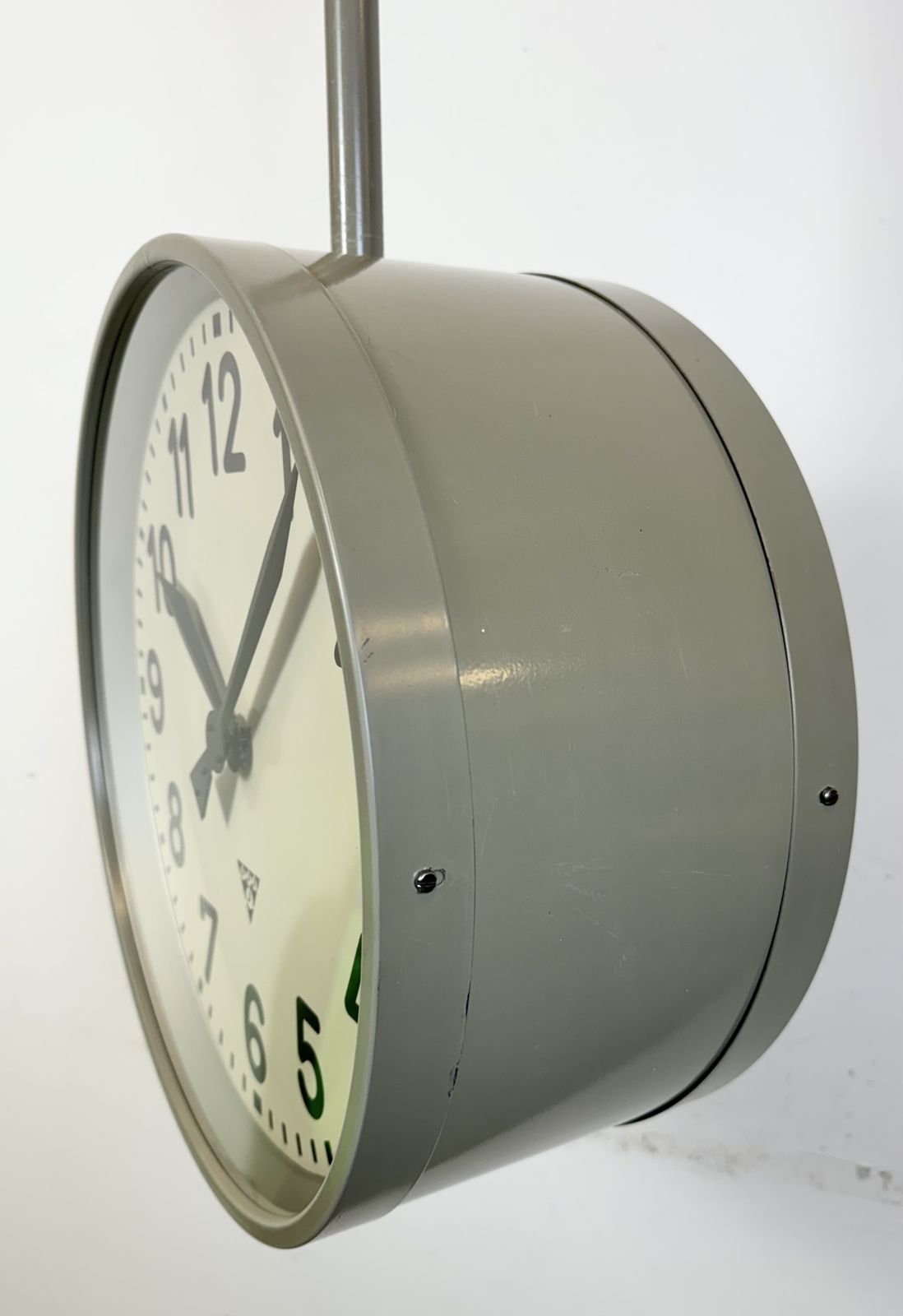 749.0 Large Industrial Double Sided Railway Or Factory Clock From Pragotron, 1950s, 4x photo