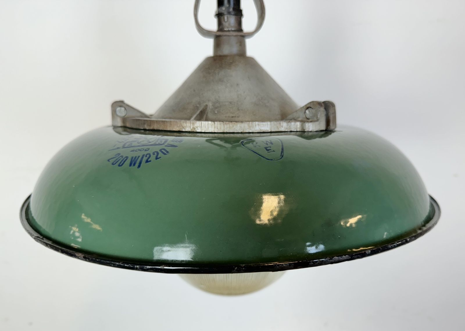Industrial Green Enamel Factory Pendant Lamp In Cast Iron, 1960s photo vinterior