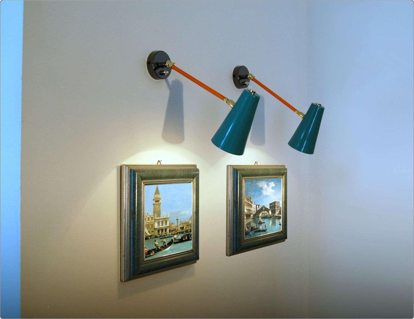 Pair Of Wall Lamp   Metal / Brass   Articulated With Switch   Orange / Light Green