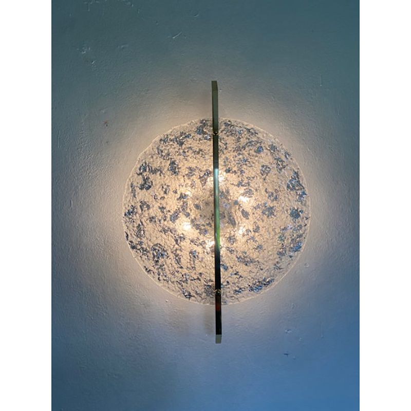 Italian Wall Light In Transparent With Silver Leaf Murano Glass Disc And Brass Metal Frame By Simoeng photo vintage