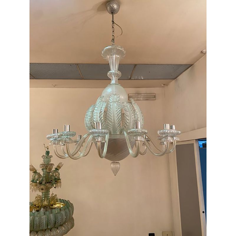 Vintage Italian Leaves Chandelier In Murano Style Glass photo vinterior