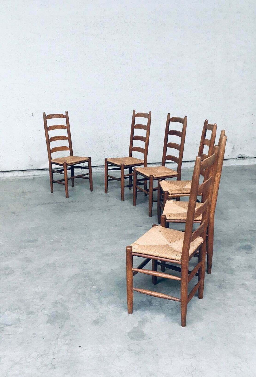 Rustieke Handgemaakte Eiken Eetkamerstoelen Met Biezen Zitting, België Ca. Jaren 1960 photo Meubels