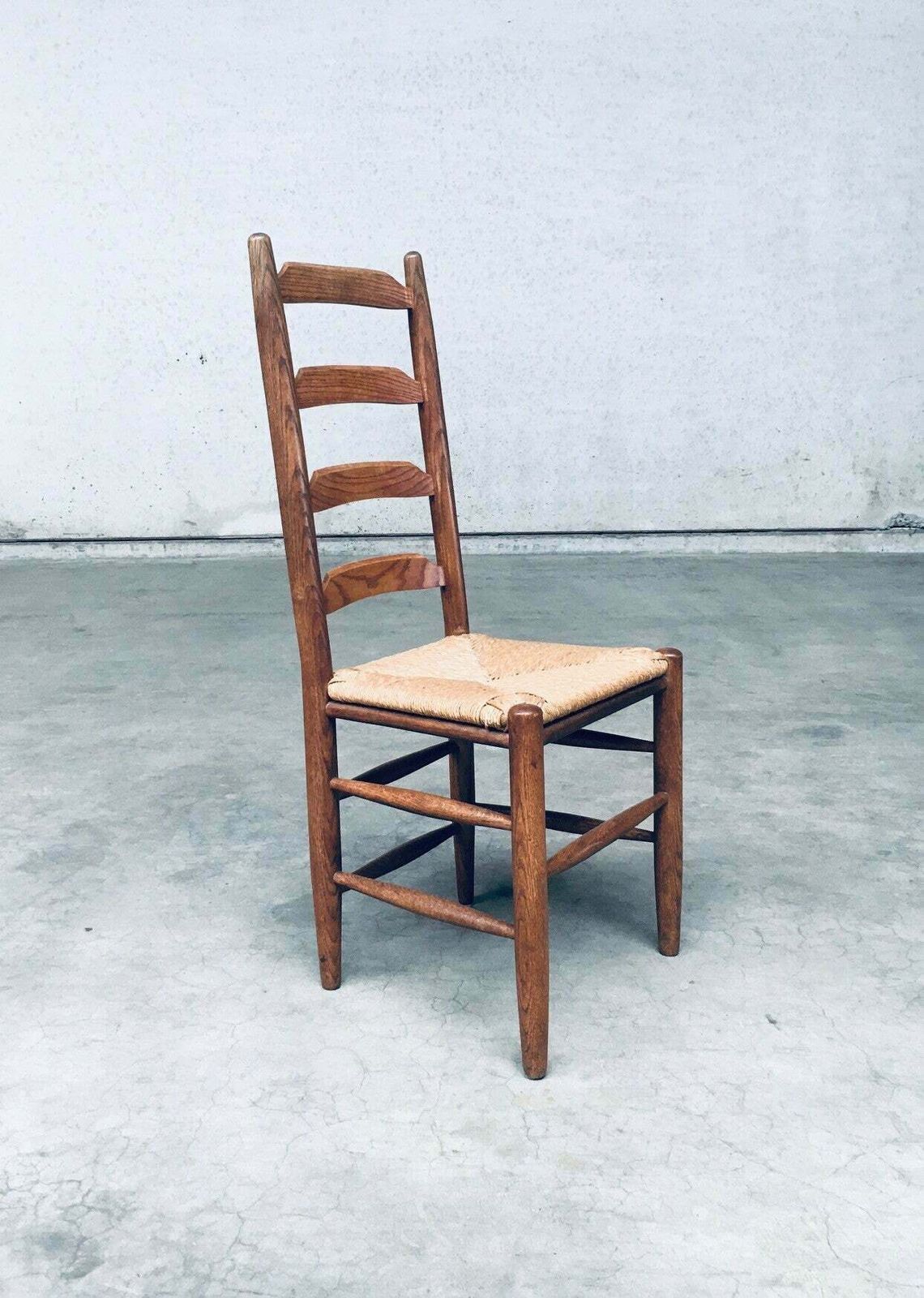 photo vinterior Rustieke Handgemaakte Eiken Eetkamerstoelen Met Biezen Zitting, België Ca. Jaren 1960