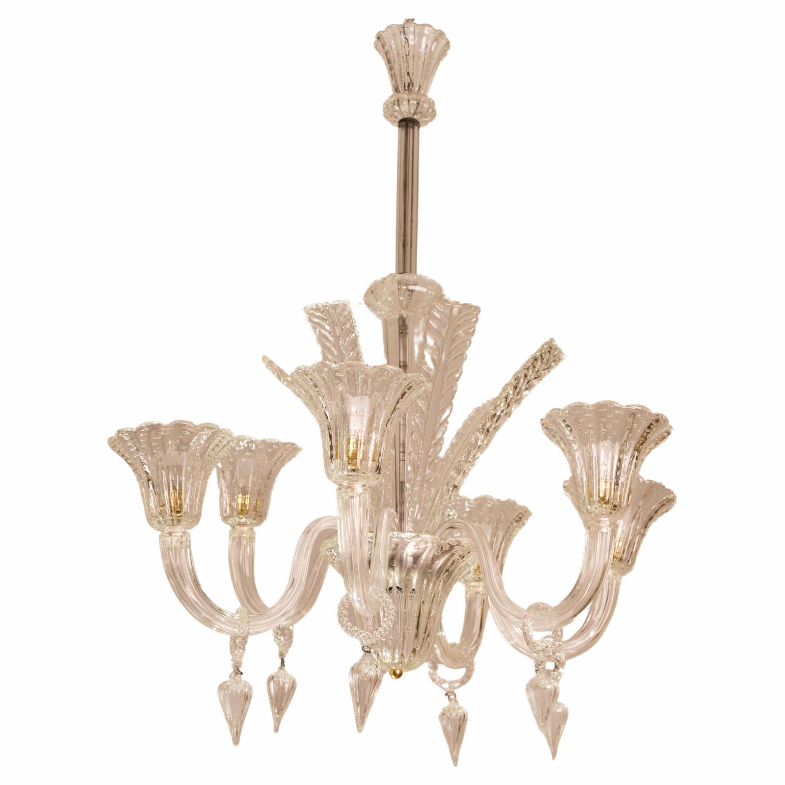 Extraordinary Art Decò Barovier E Toso Chandelier, Murano "Bubble" Glass, 1940s photo furniture