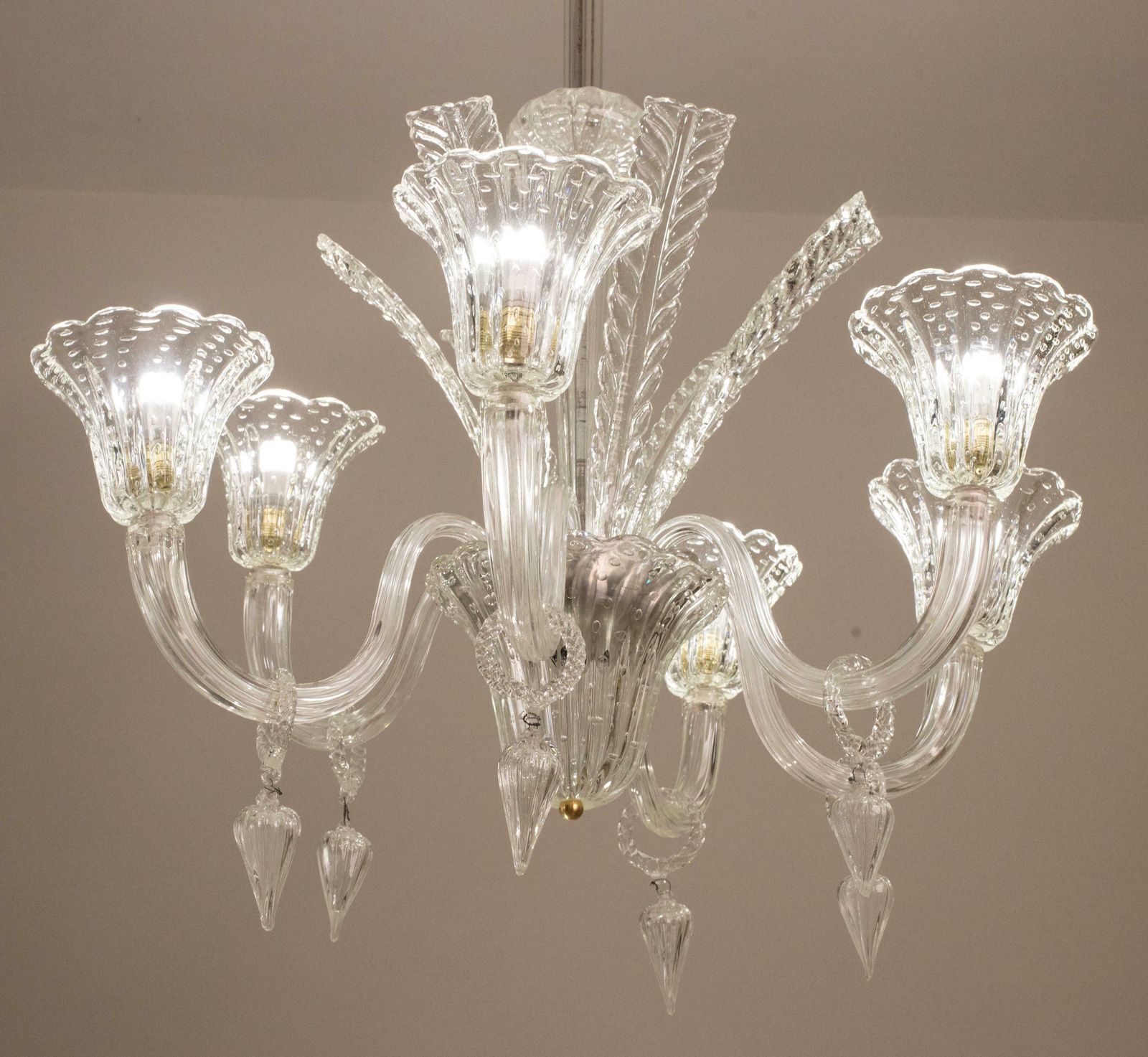 Extraordinary Art Decò Barovier E Toso Chandelier, Murano "Bubble" Glass, 1940s photo for sale