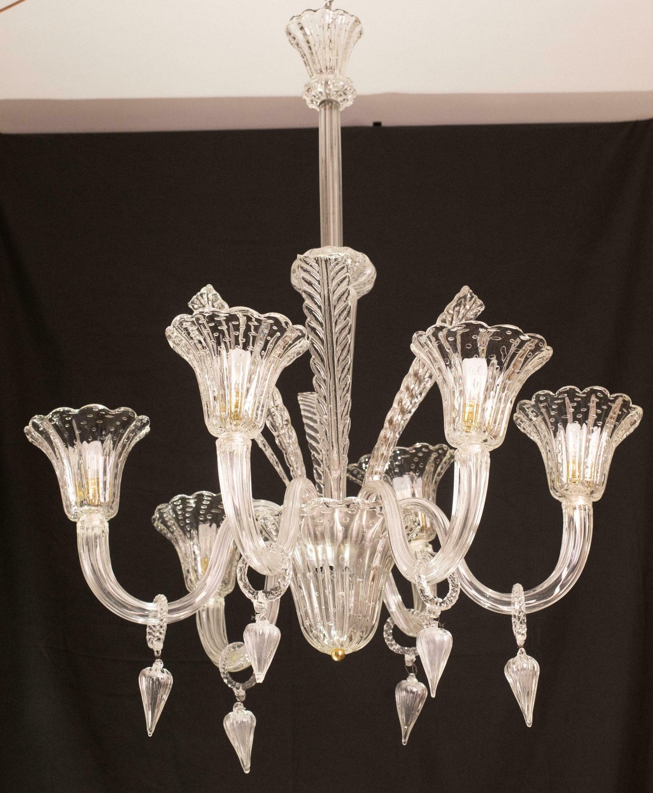 photo furniture Extraordinary Art Decò Barovier E Toso Chandelier, Murano "Bubble" Glass, 1940s