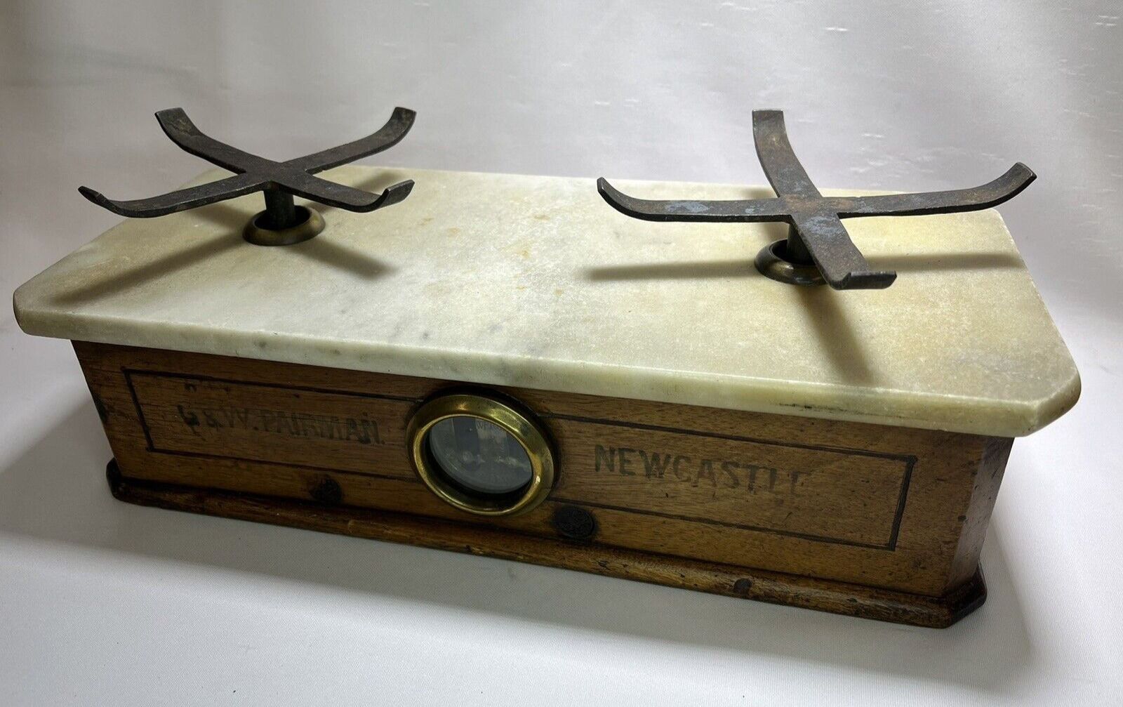 Antique French Marble & Wood Counter Scales & Weights G&W Pairman Bonfils Monneret Paris photo Home Decor