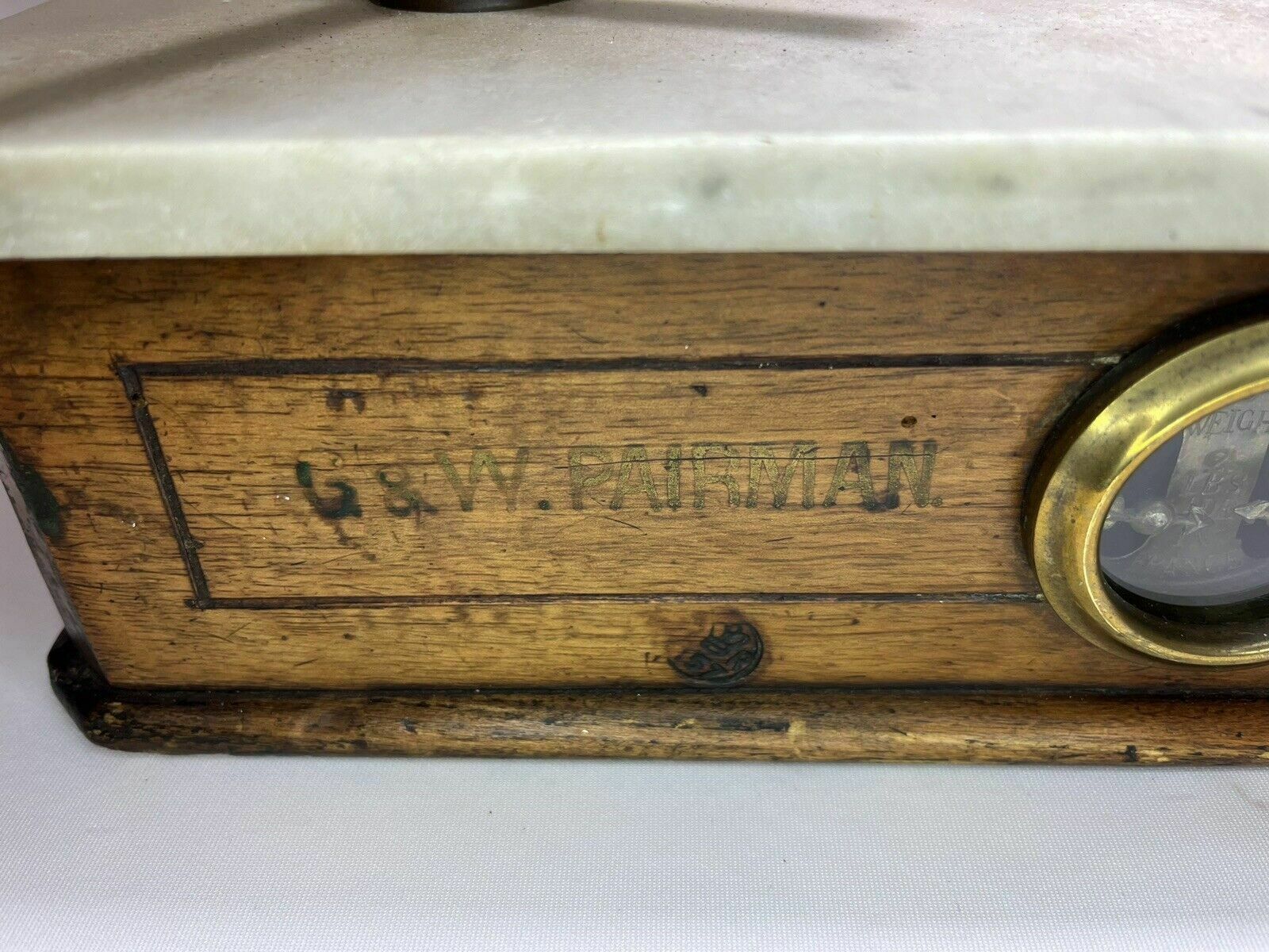 Antique French Marble & Wood Counter Scales & Weights G&W Pairman Bonfils Monneret Paris photo buy