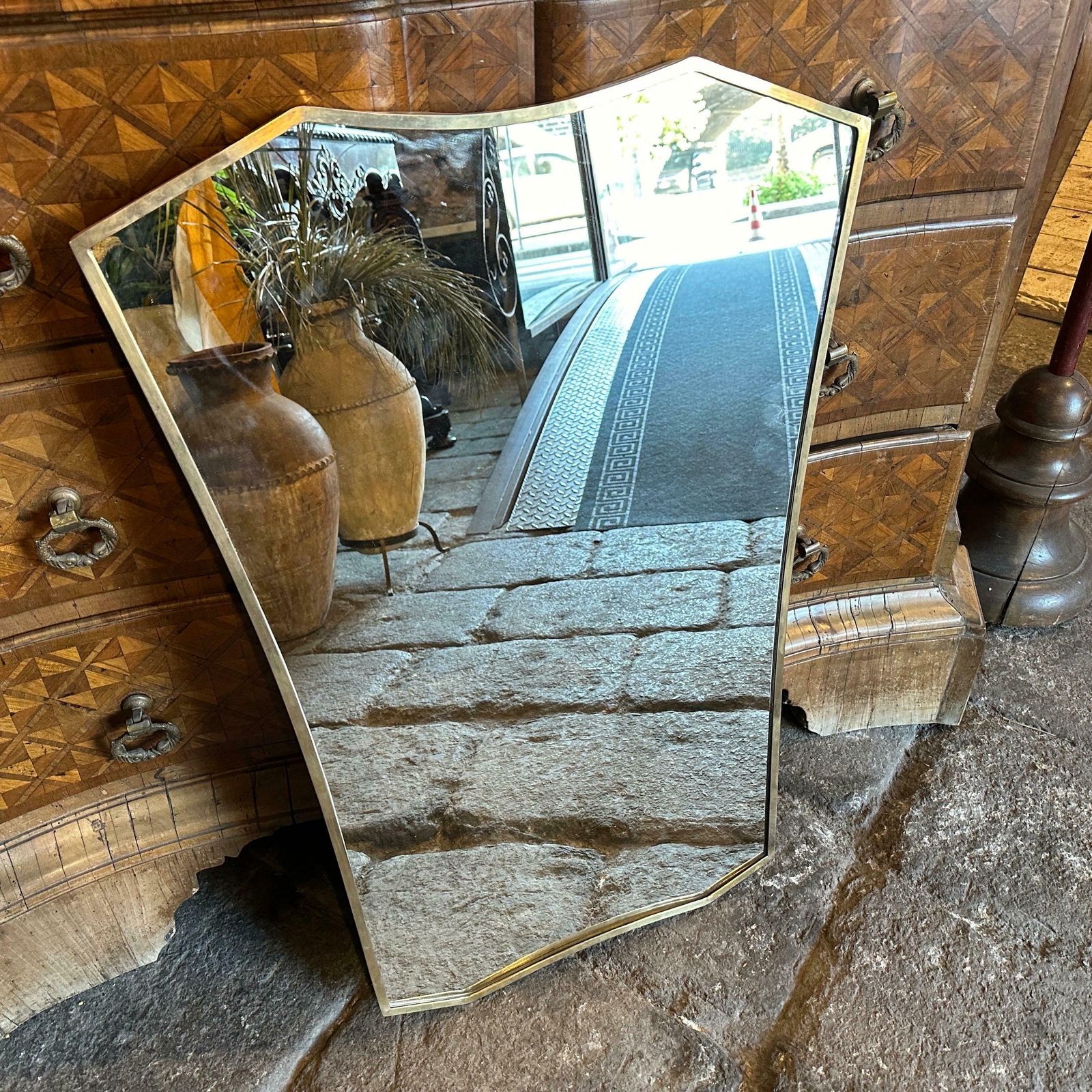 photo furniture 1960s Mid Century Modern Brass Italian Wall Mirror In The Manner Of Gio Ponti