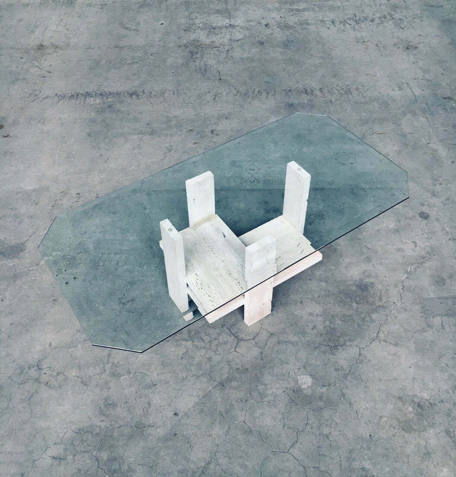 Furniture Brutalist Design Travertine Coffee Table By Willy Ballez, Belgium 1970's photo