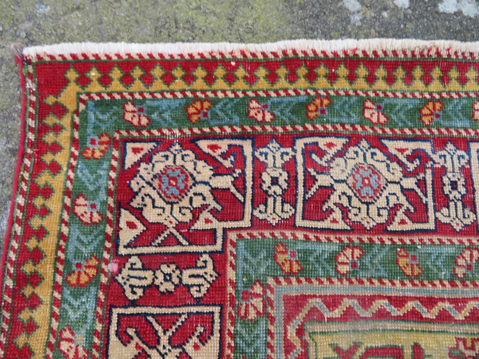 photo furniture Distressed Yellow Ground Antique Caucasian Erivan Armenian Perepedil Rug. 162cm X 105cm.