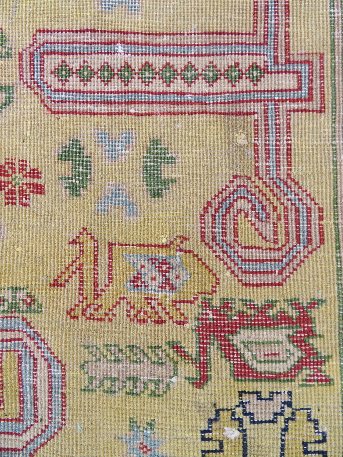 photo buy Distressed Yellow Ground Antique Caucasian Erivan Armenian Perepedil Rug. 162cm X 105cm.