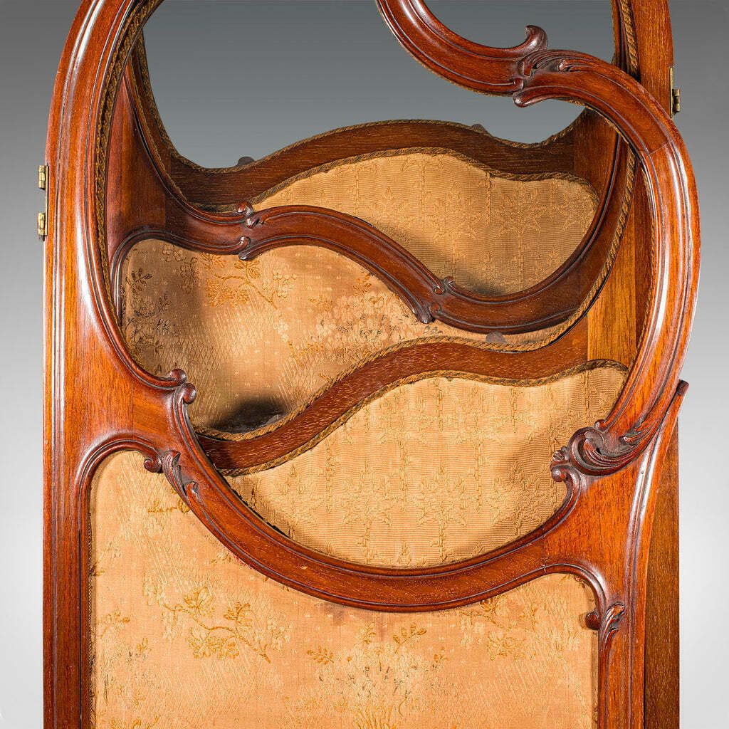 6' 6'' Tall Antique Privacy Screen, French Walnut, Glass, Art Nouveau, Victorian photo buy