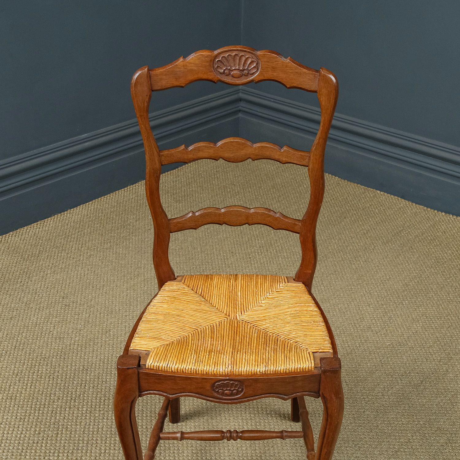 photo buy French Set Of 6 Six Louis XV Style Oak Ladder Back Rush Seat Kitchen Dining Chairs (Circa 1920)