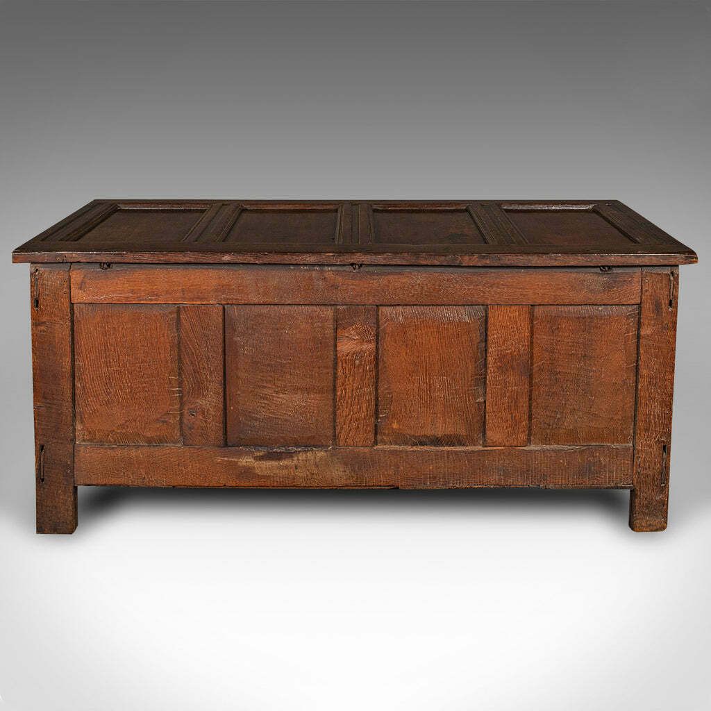 Large Antique Coffer, English, Oak, Carved Trunk, Window Seat, William III, 1700 photo vinterior