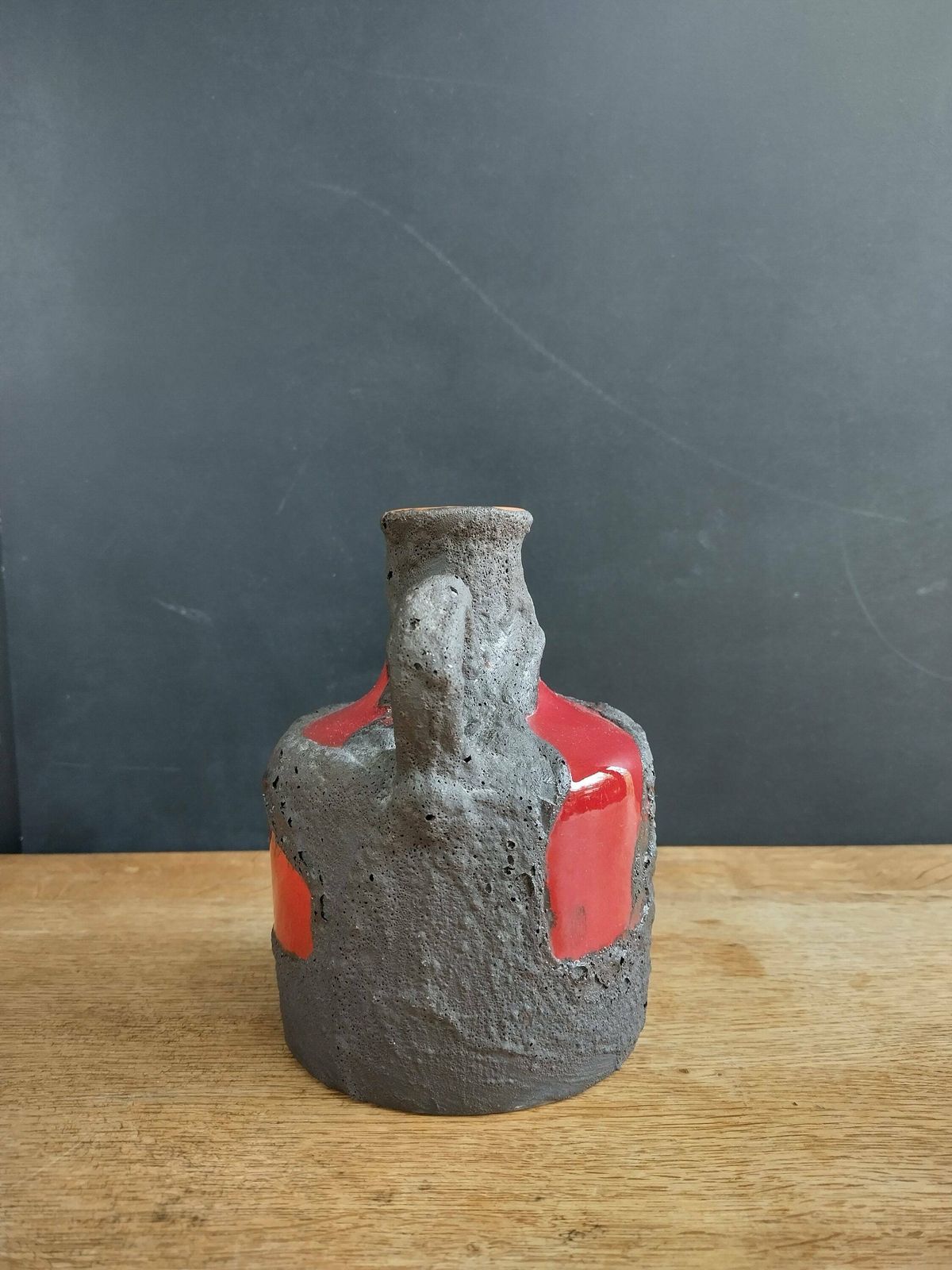 Stunning Marei Black Fat Lava With Gloss Red Highlights Small Jug Vase West German photo vinterior
